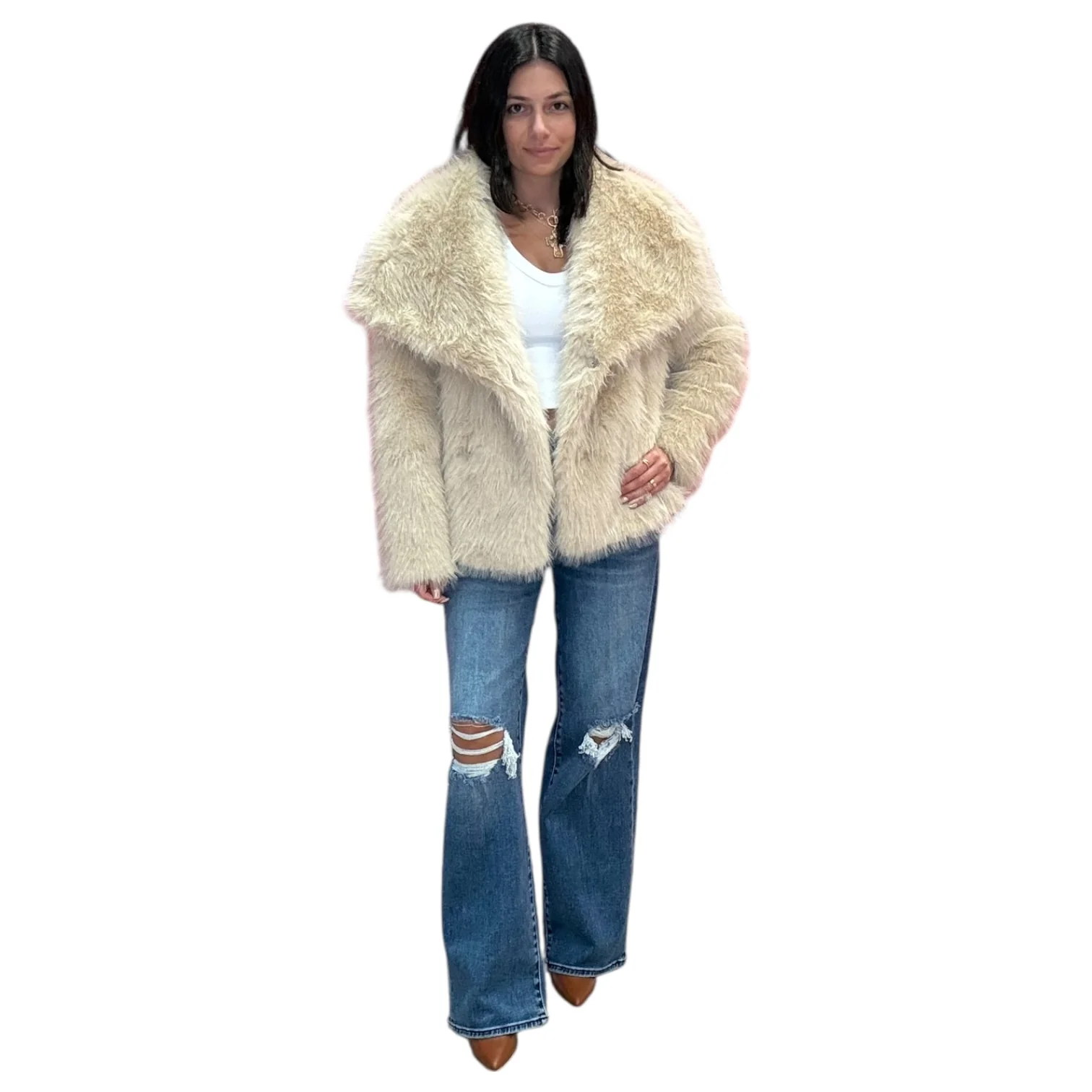 Luxe Cozy Faux Fur Coat - Cream - Astrid