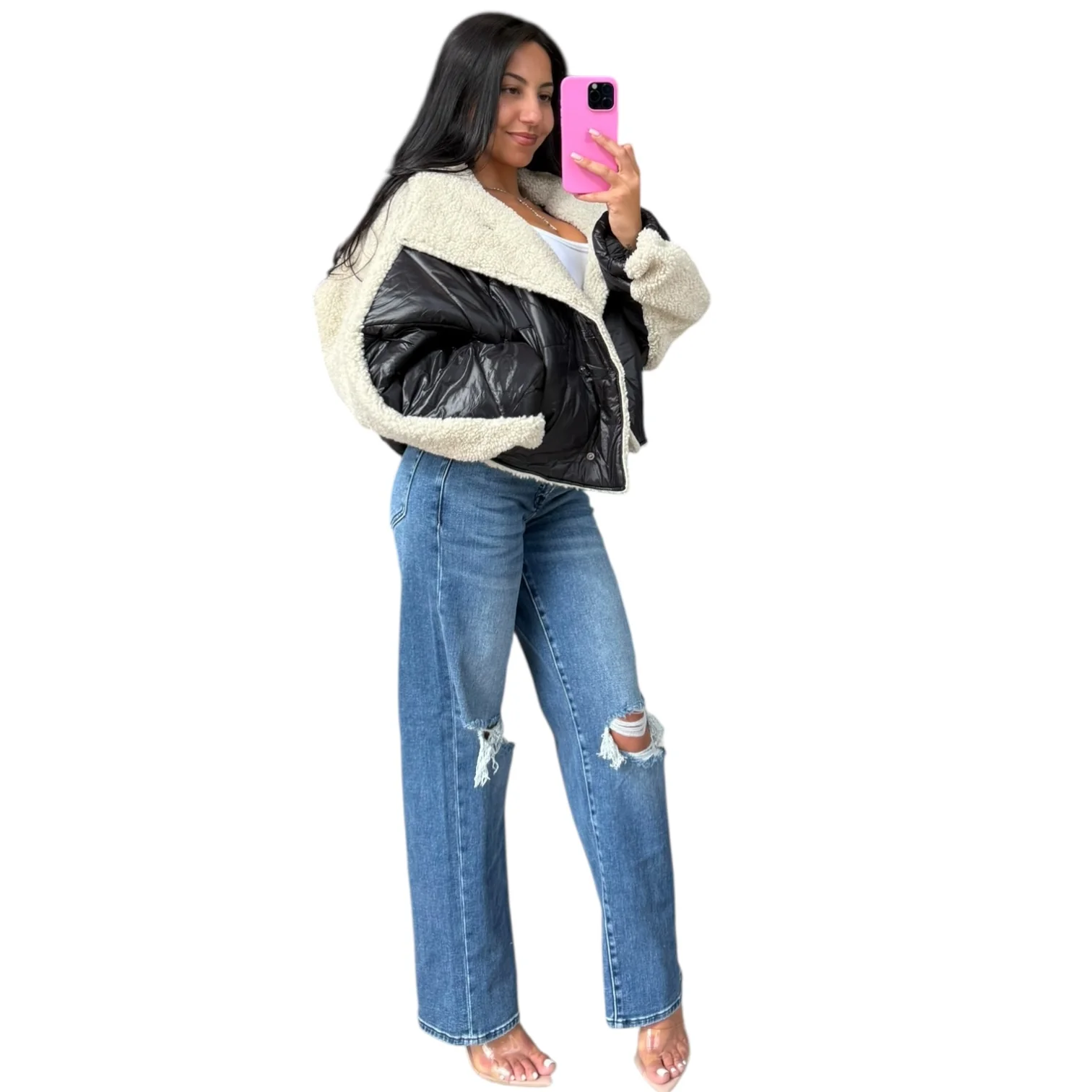 Shearling Trim Quilted Jacket