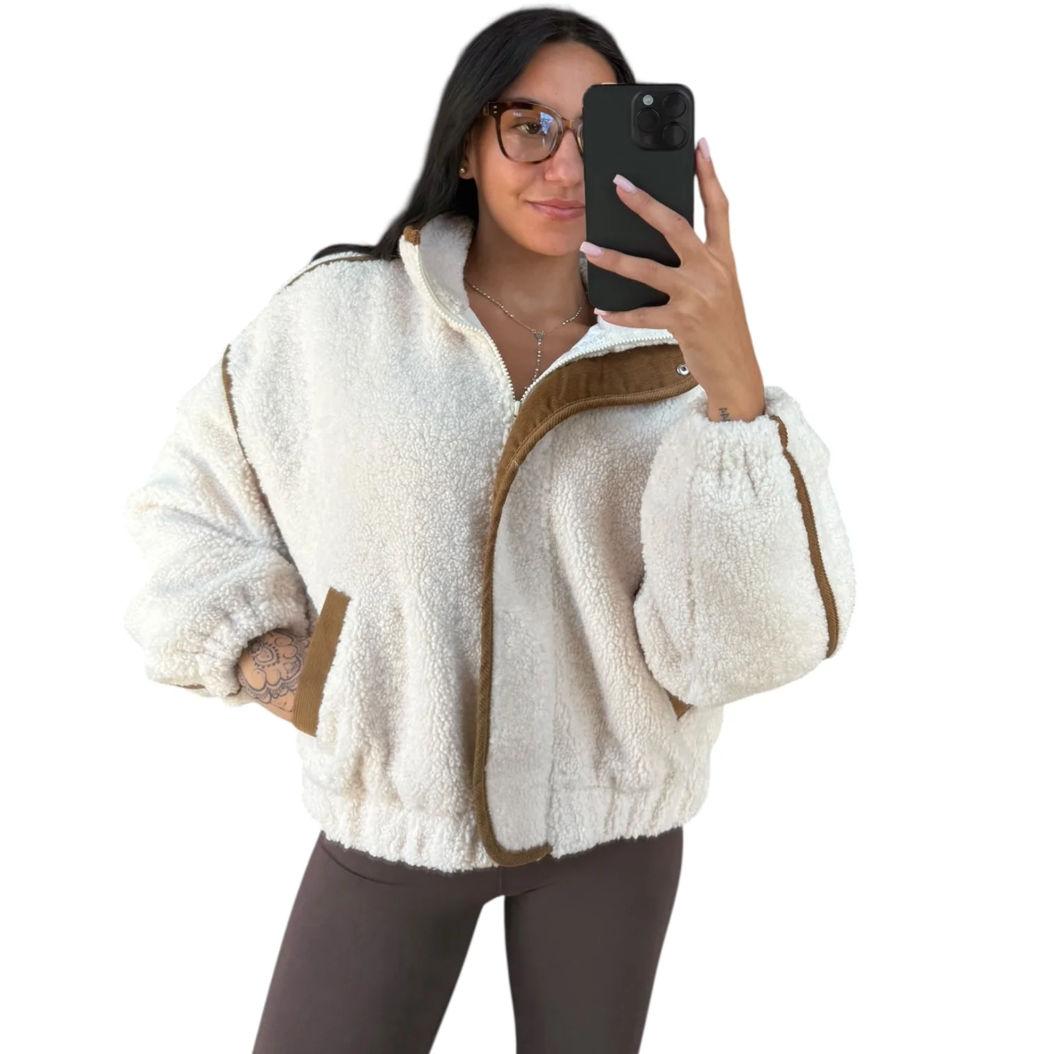 Cream Sherpa Zip Jacket