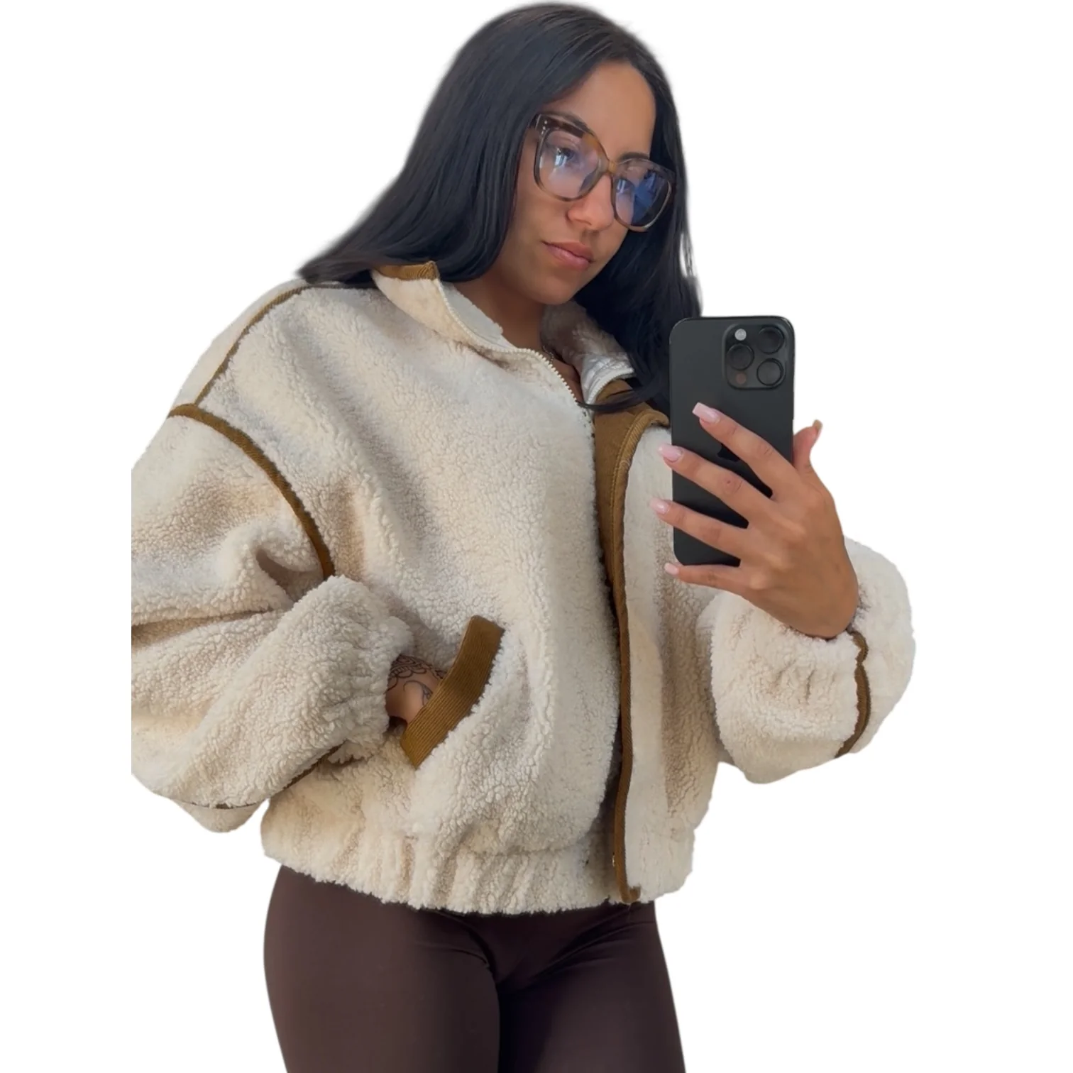 Cream Sherpa Zip Jacket