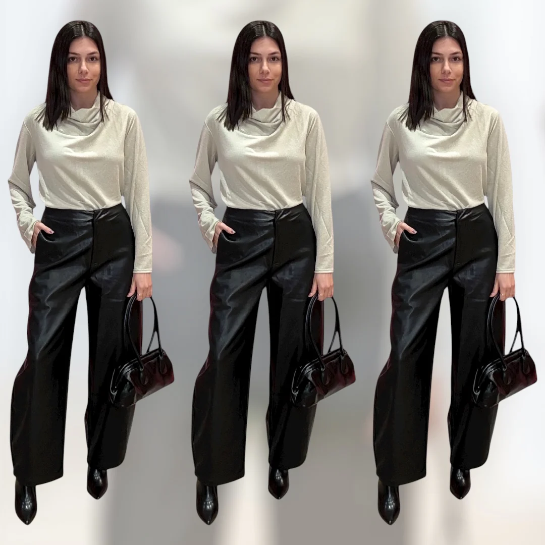 Black Vegan Leather Barrel Pants