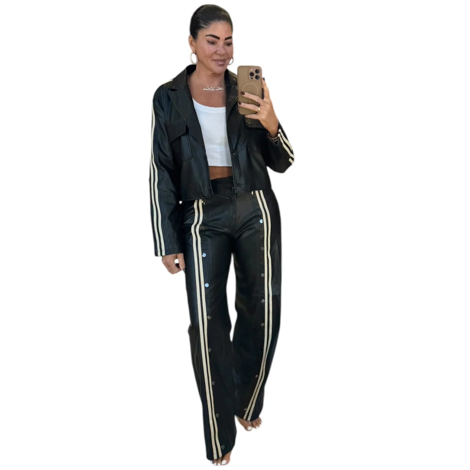 Vegan Leather Cropped Bomber Jacket