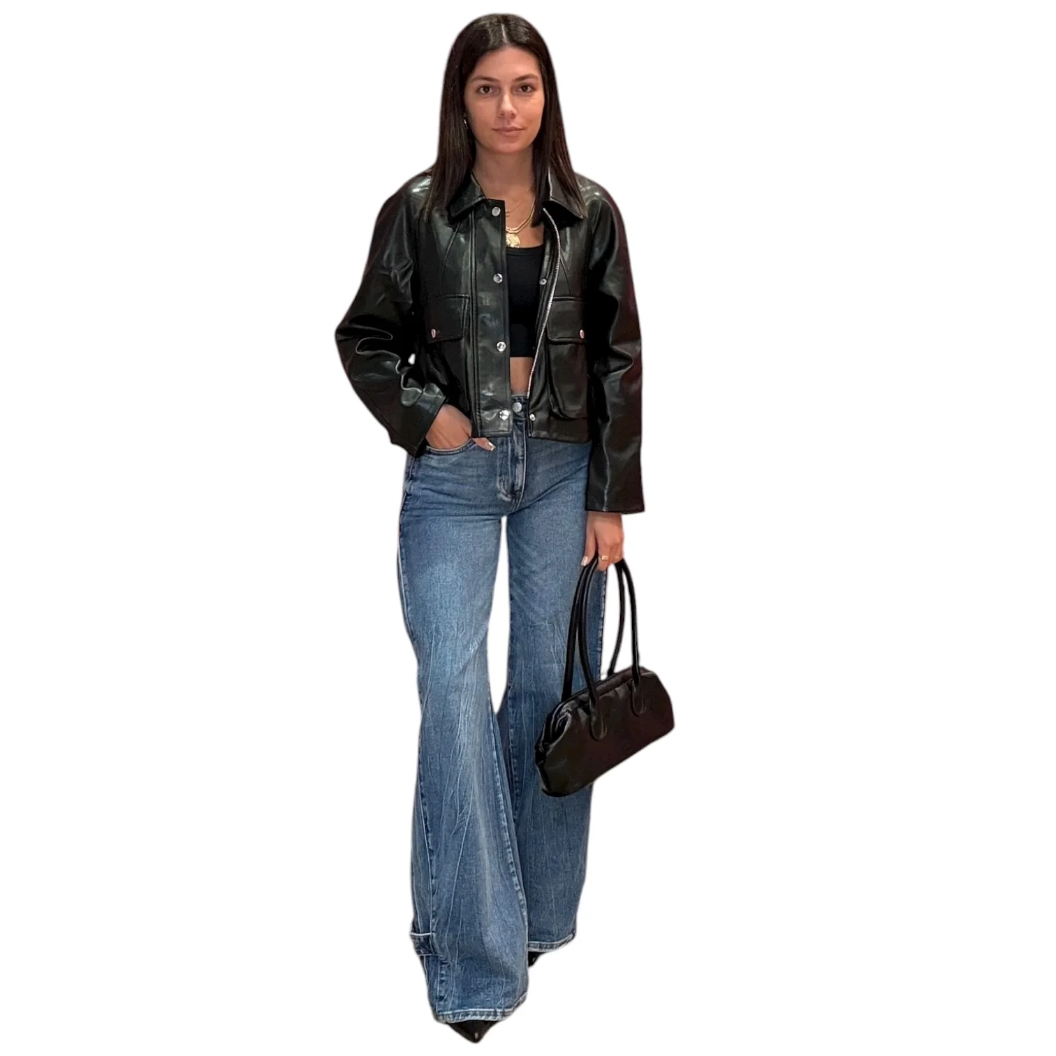 The Lowe Cropped Jacket - Black Vegan Leather -RbL puppeT