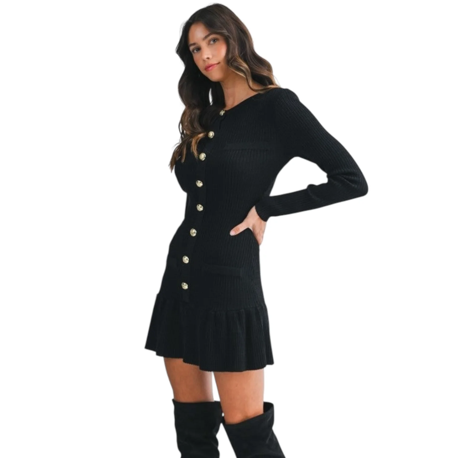 Black Luxe Ribbed Mini Dress