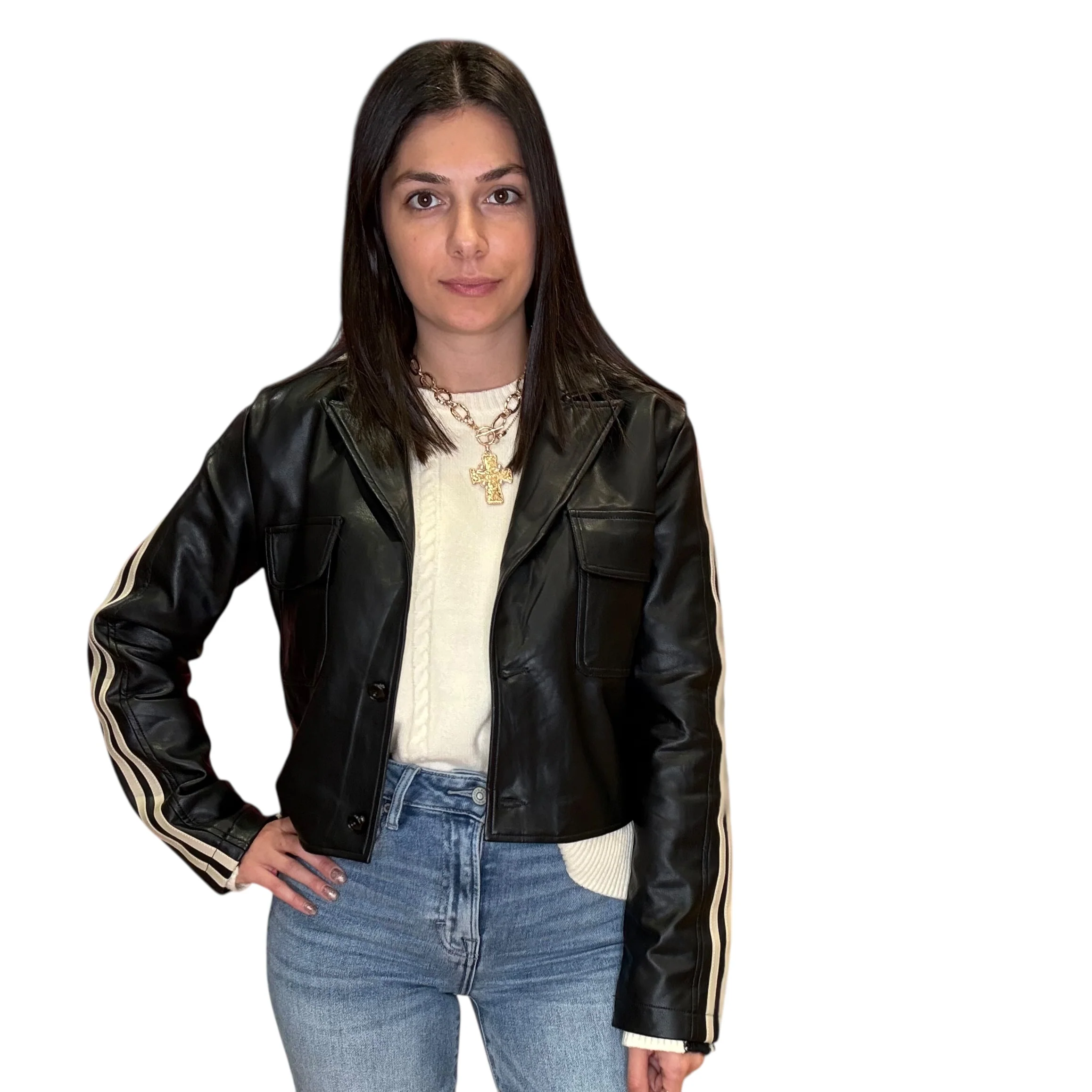 Vegan Leather Cropped Bomber Jacket