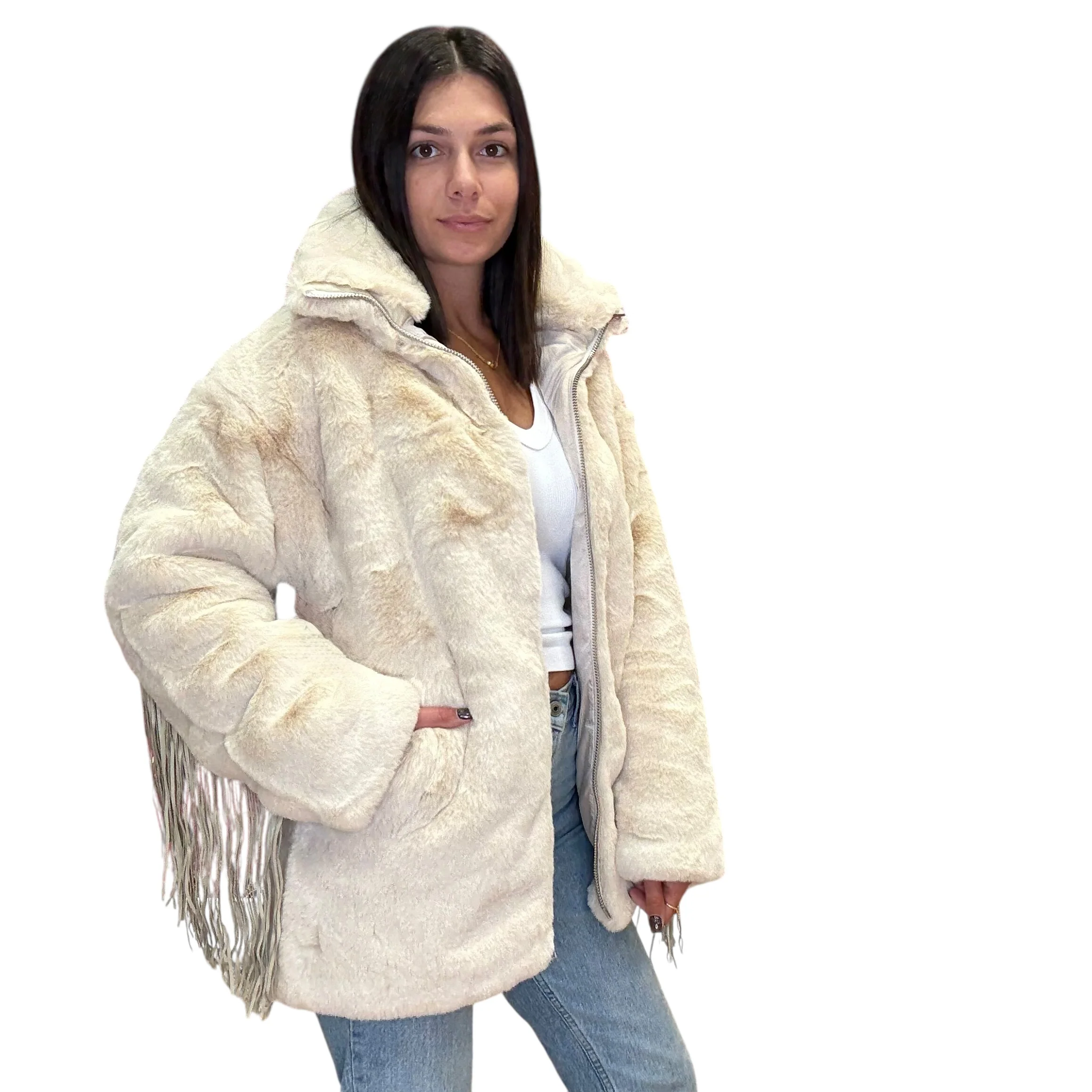 Vanilla Moonlight Faux Fur Fringe Jacket