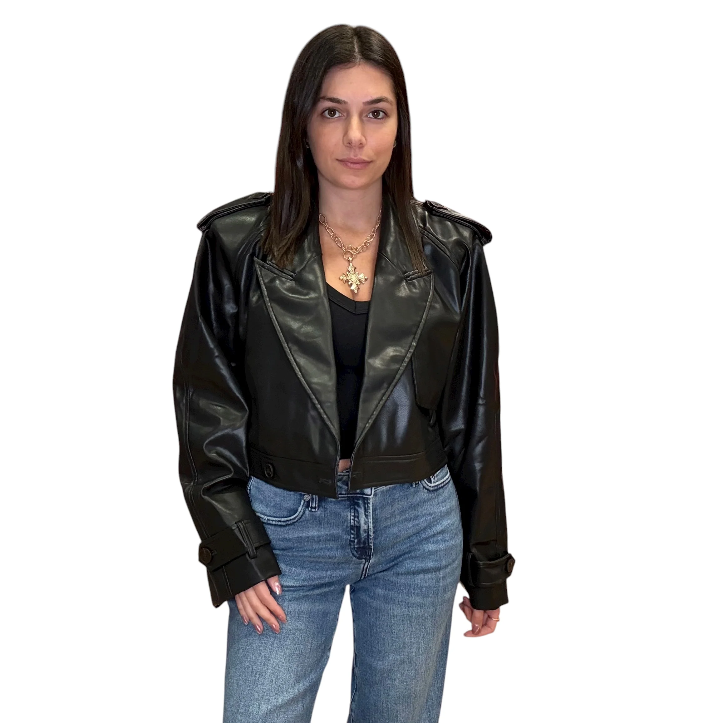 Vegan Leather Cropped Trench Jacket