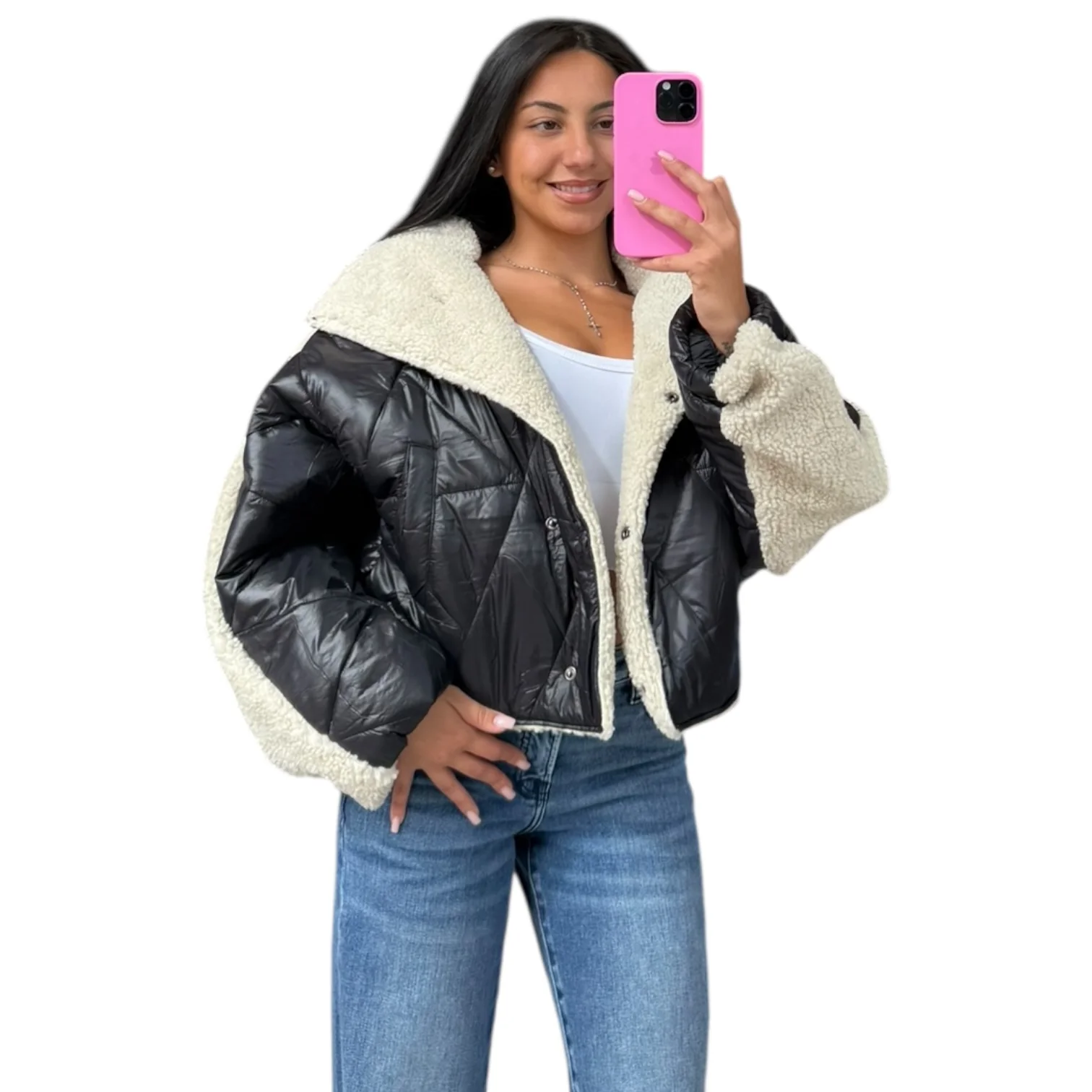 Shearling Trim Quilted Jacket