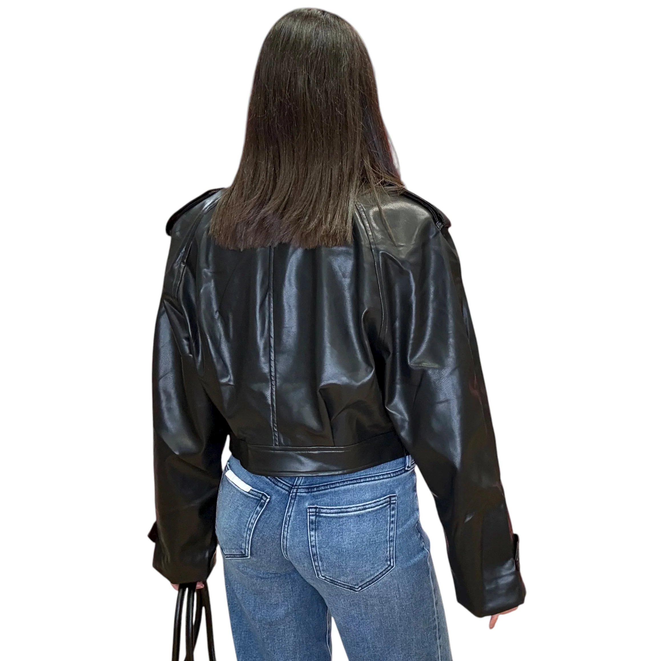 Vegan Leather Cropped Trench Jacket