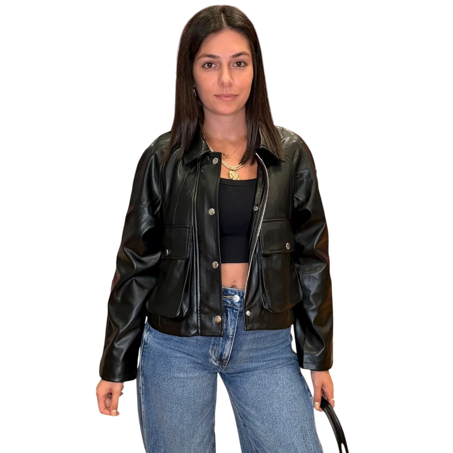 The Lowe Cropped Jacket - Black Vegan Leather -RbL puppeT