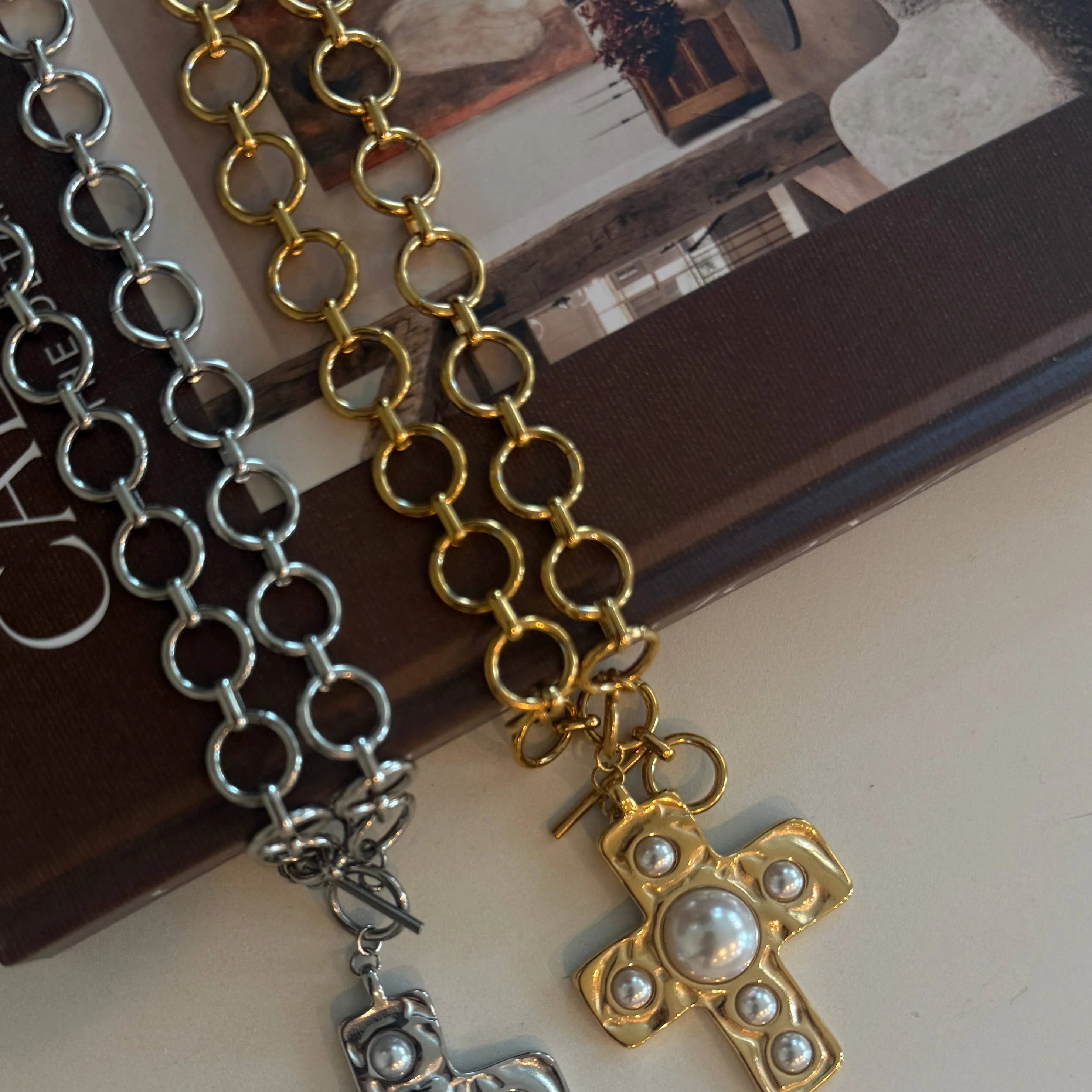 Cross Pearl Medallion Necklace