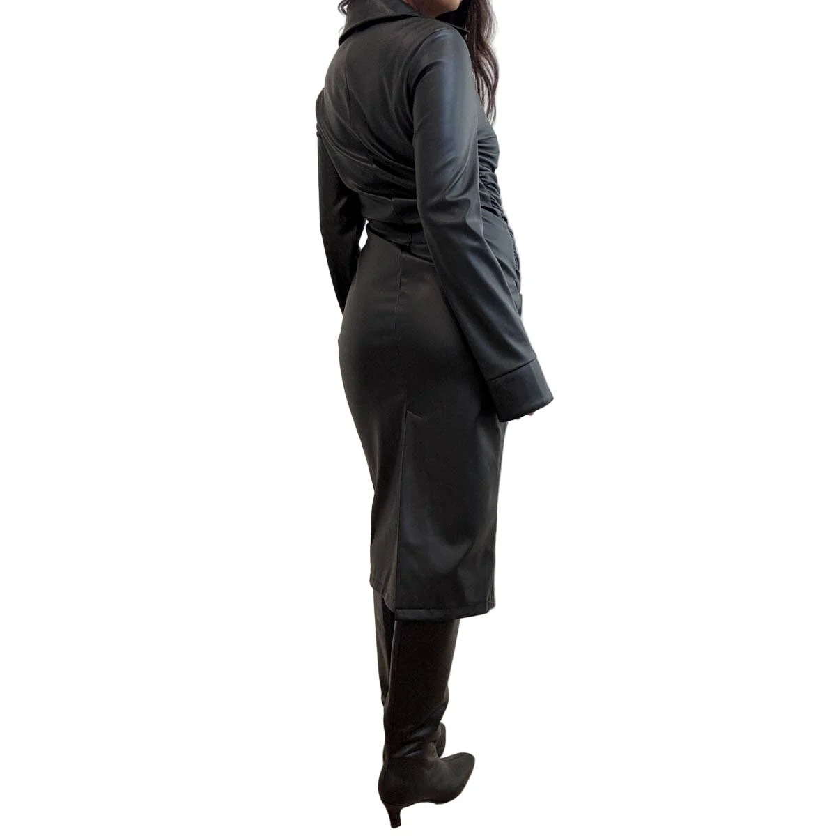 City Noir Faux Leather Midi Dress