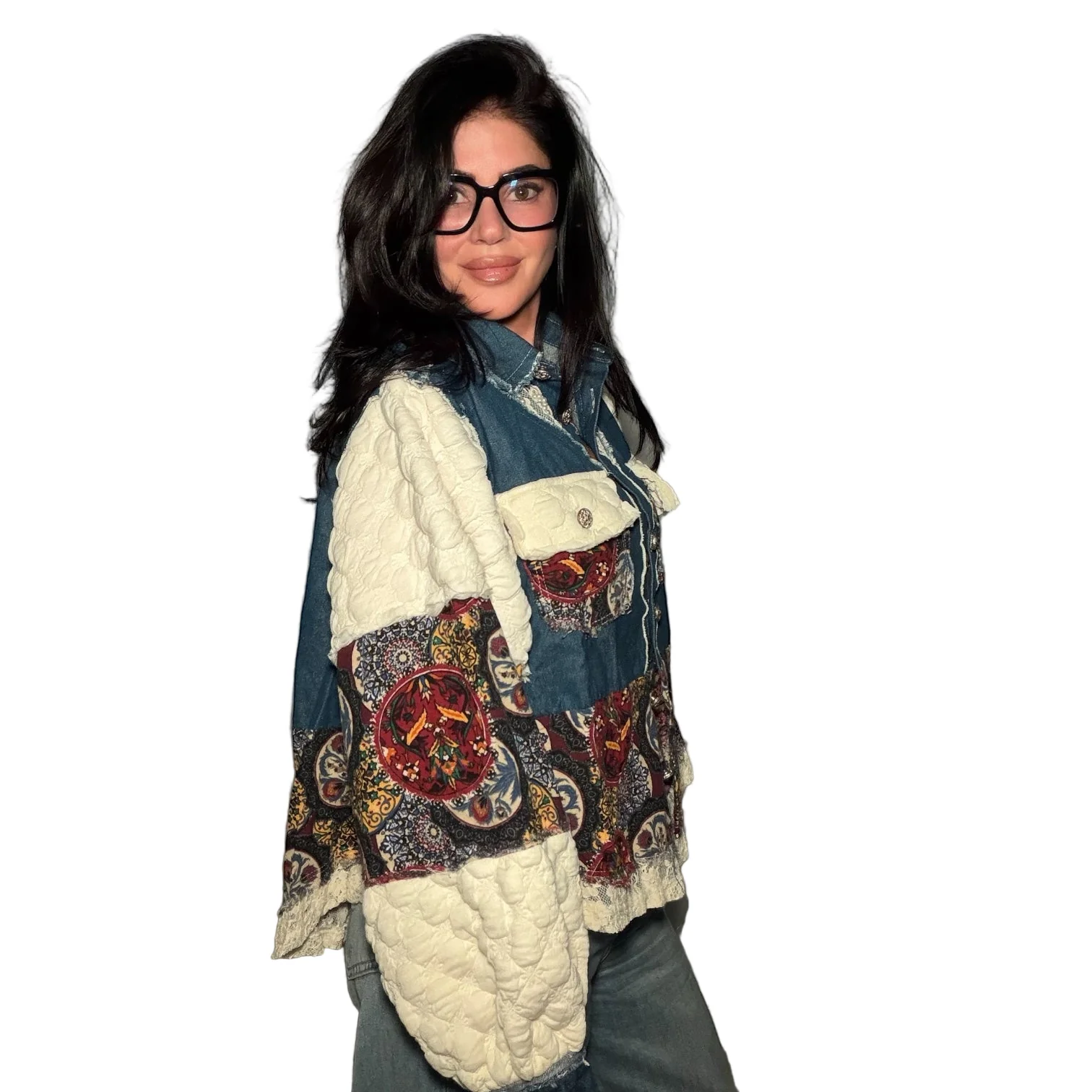 Pearl Bloom A-Line Denim Jacket