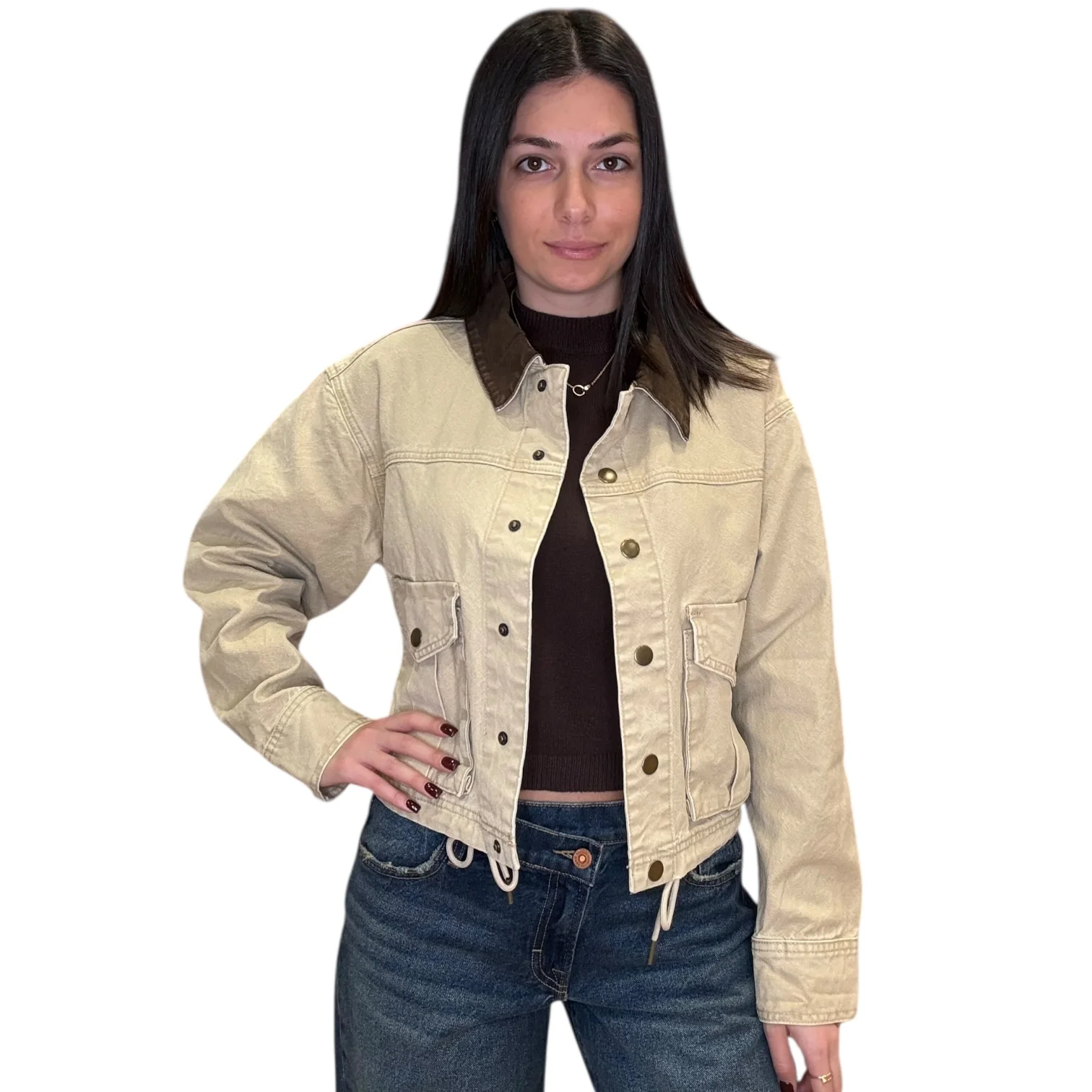 Beige Contrast Utility Jacket