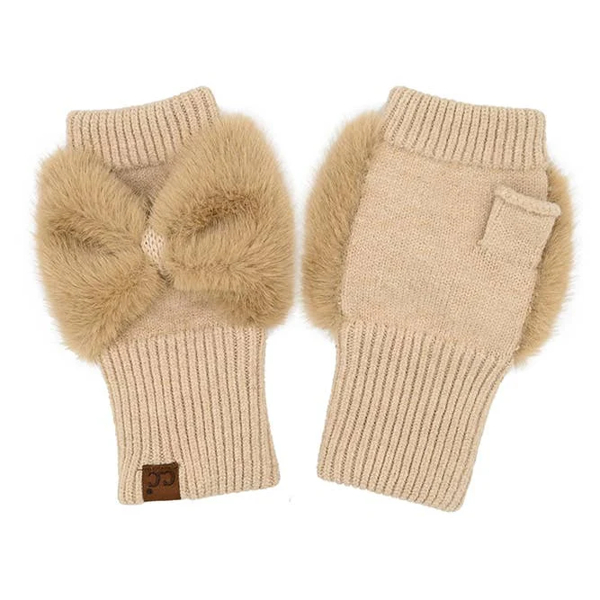 Faux Fur Bow Fingerless Glove