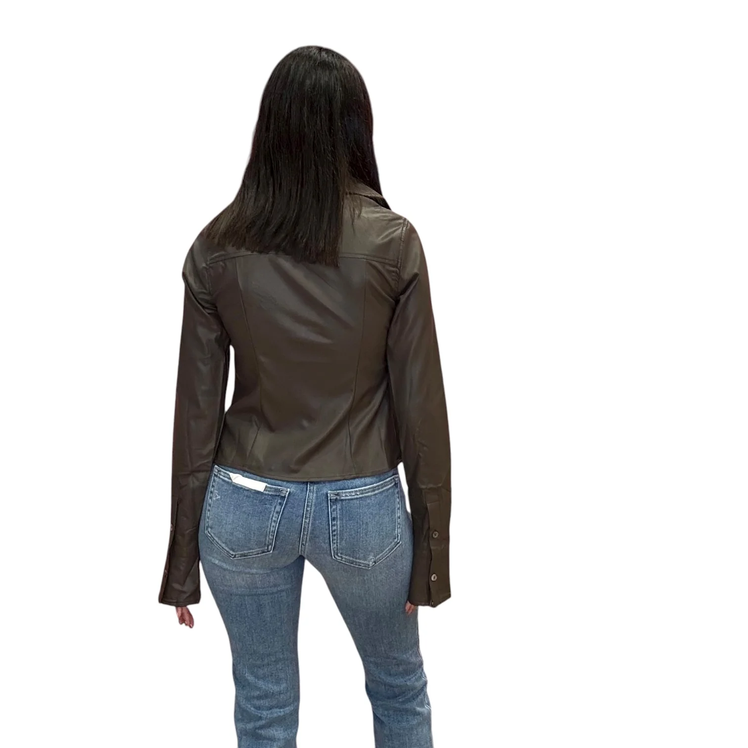 Coffee Bean Faux Leather Button Top