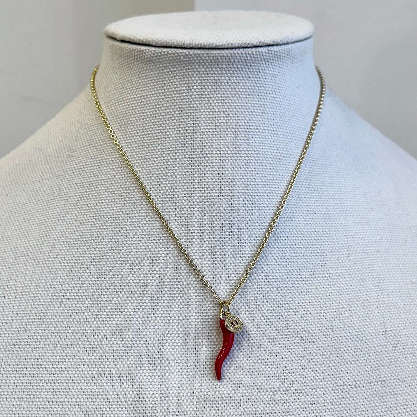 Give ‘Em The Horn Gold Necklace - Red