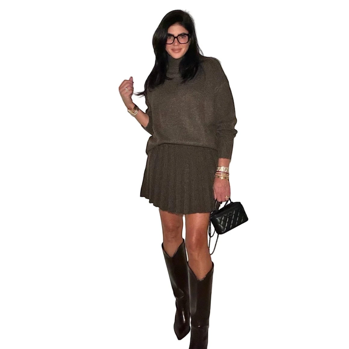 Espresso Turtleneck Sweater Skirt Set