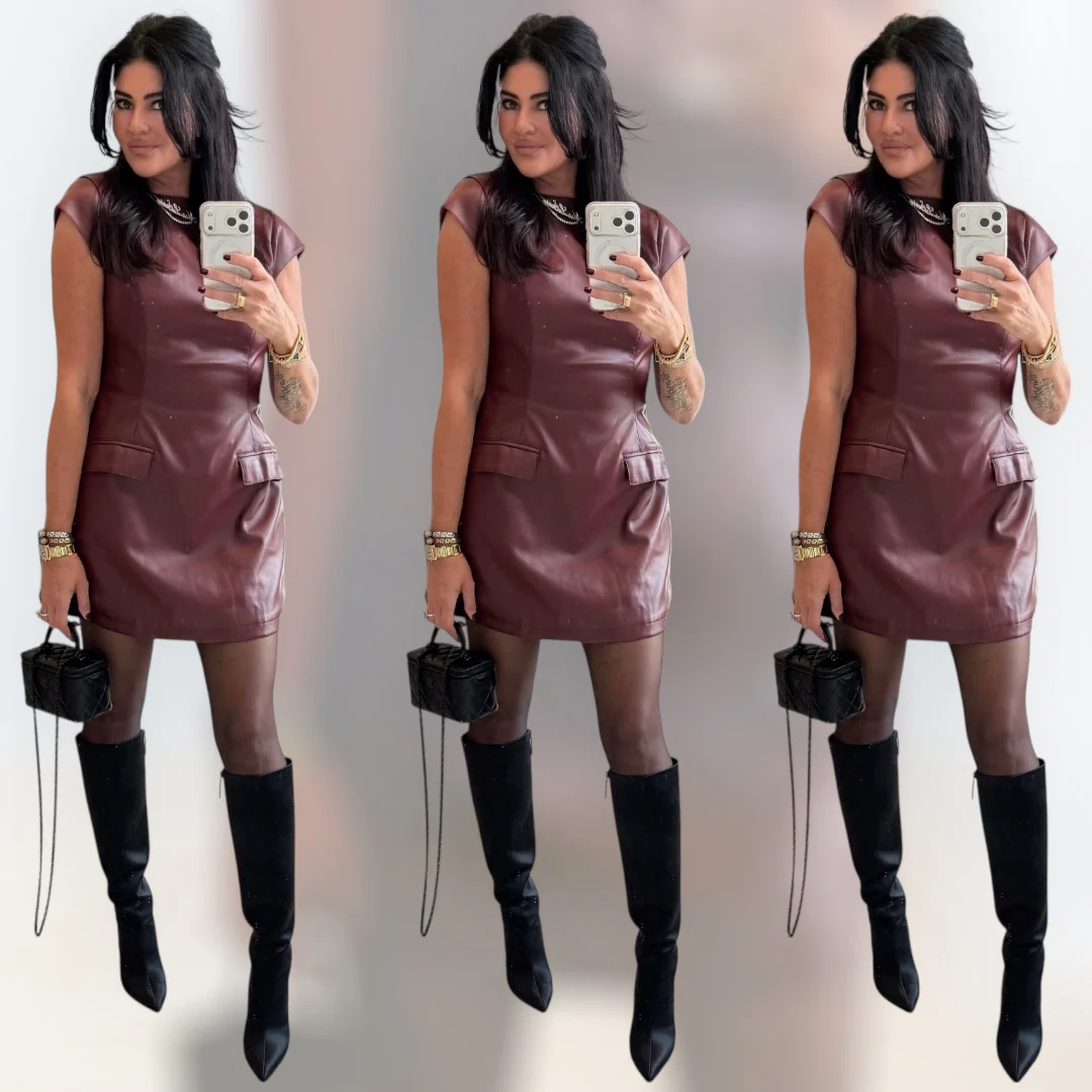 Burgundy Vegan Leather Dress