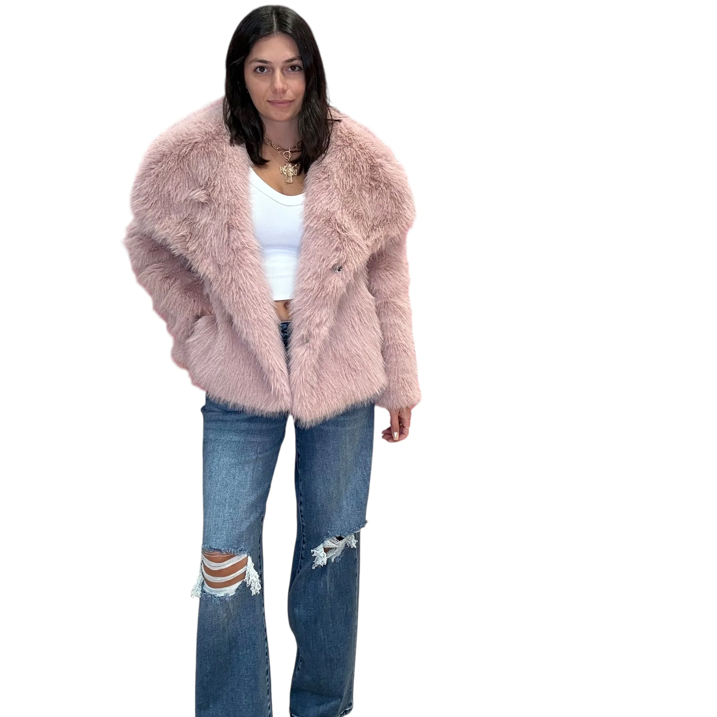 Luxe Cozy Faux Fur Coat - Pink - Astrid