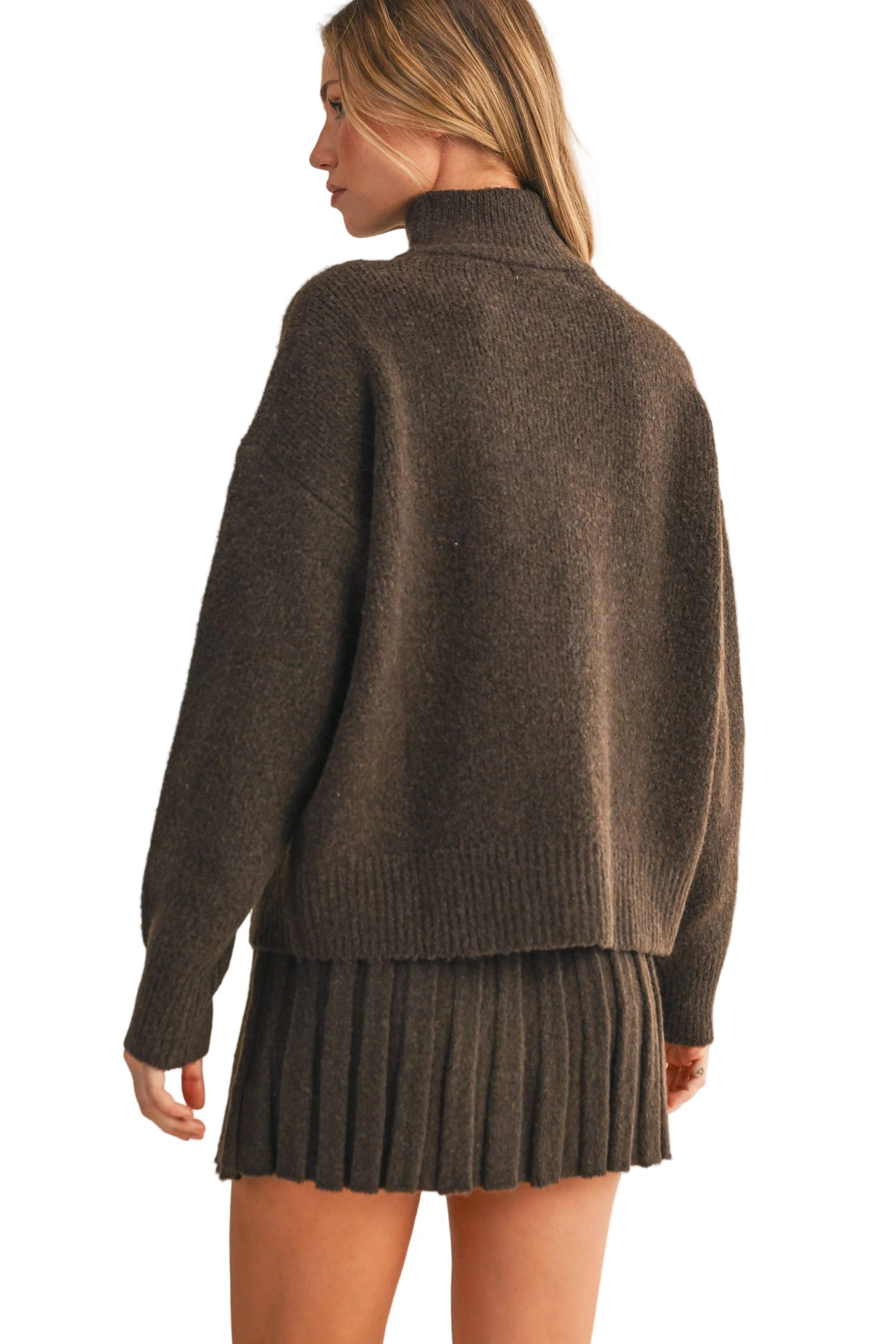 Espresso Turtleneck Sweater Skirt Set