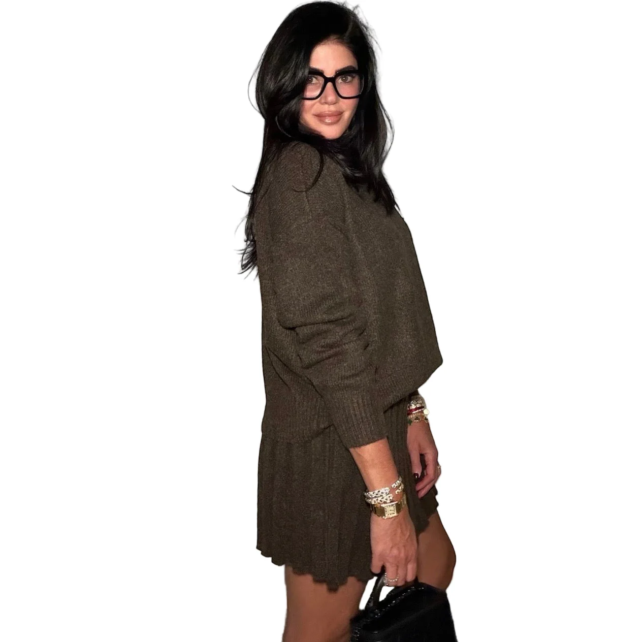 Espresso Turtleneck Sweater Skirt Set
