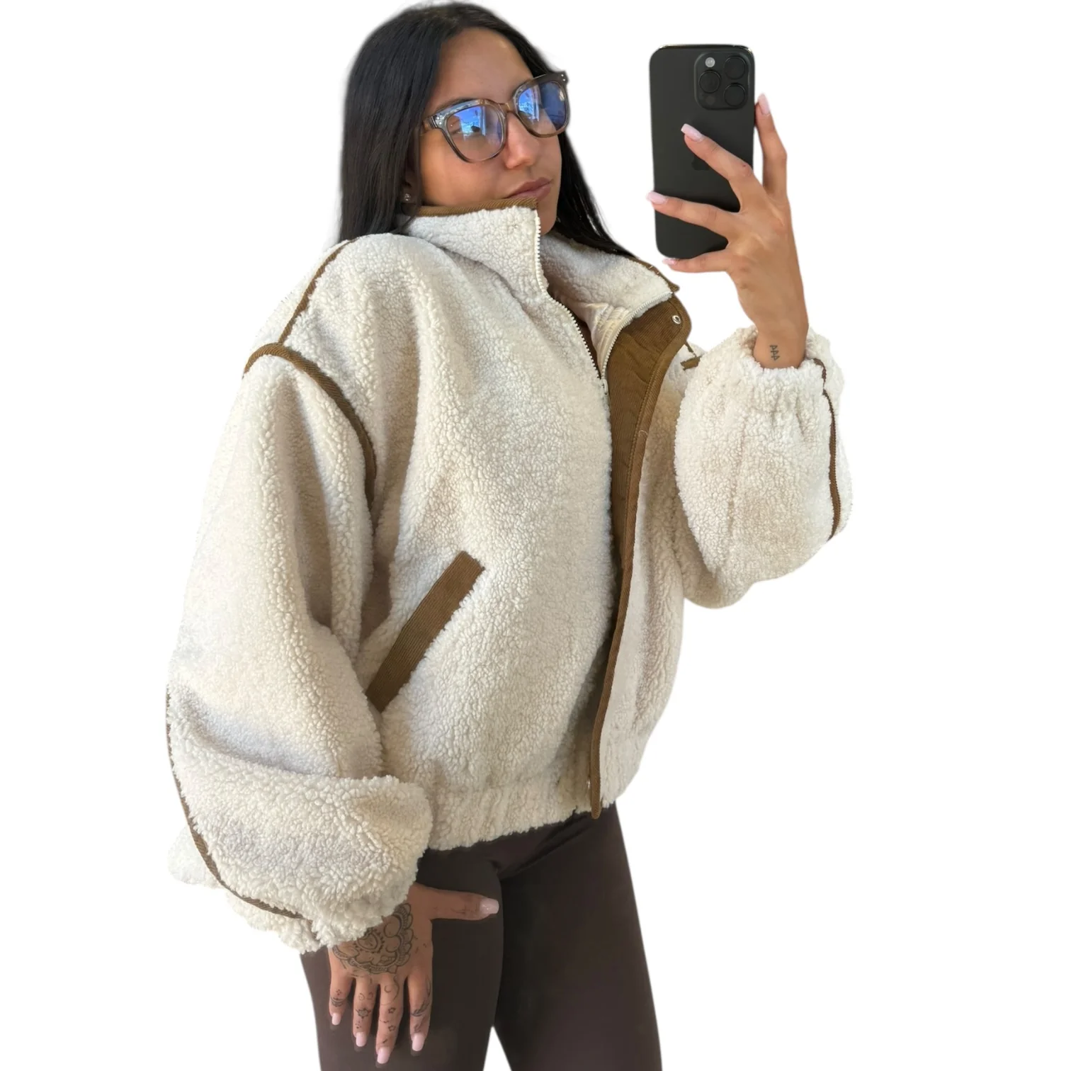 Cream Sherpa Zip Jacket