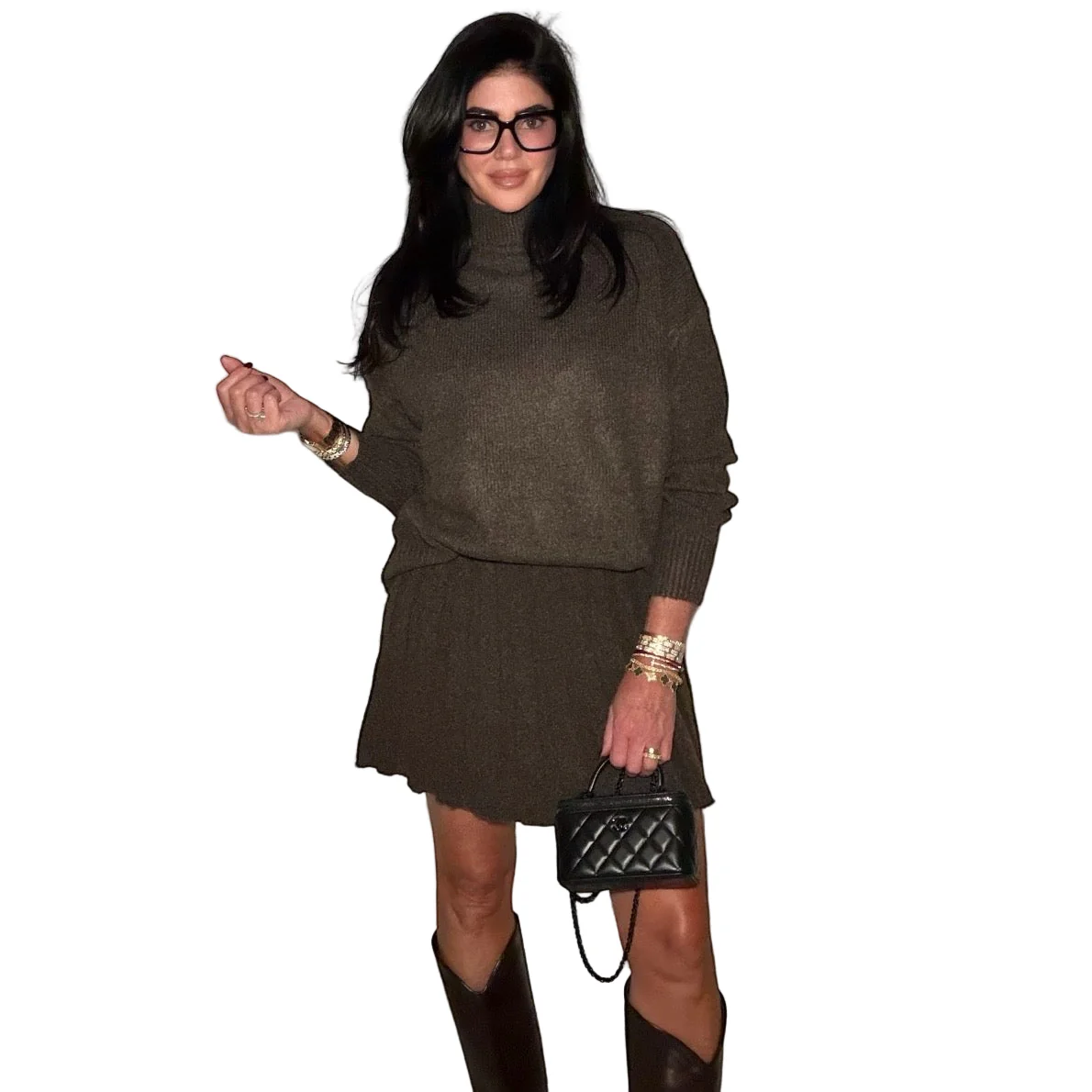 Espresso Turtleneck Sweater Skirt Set