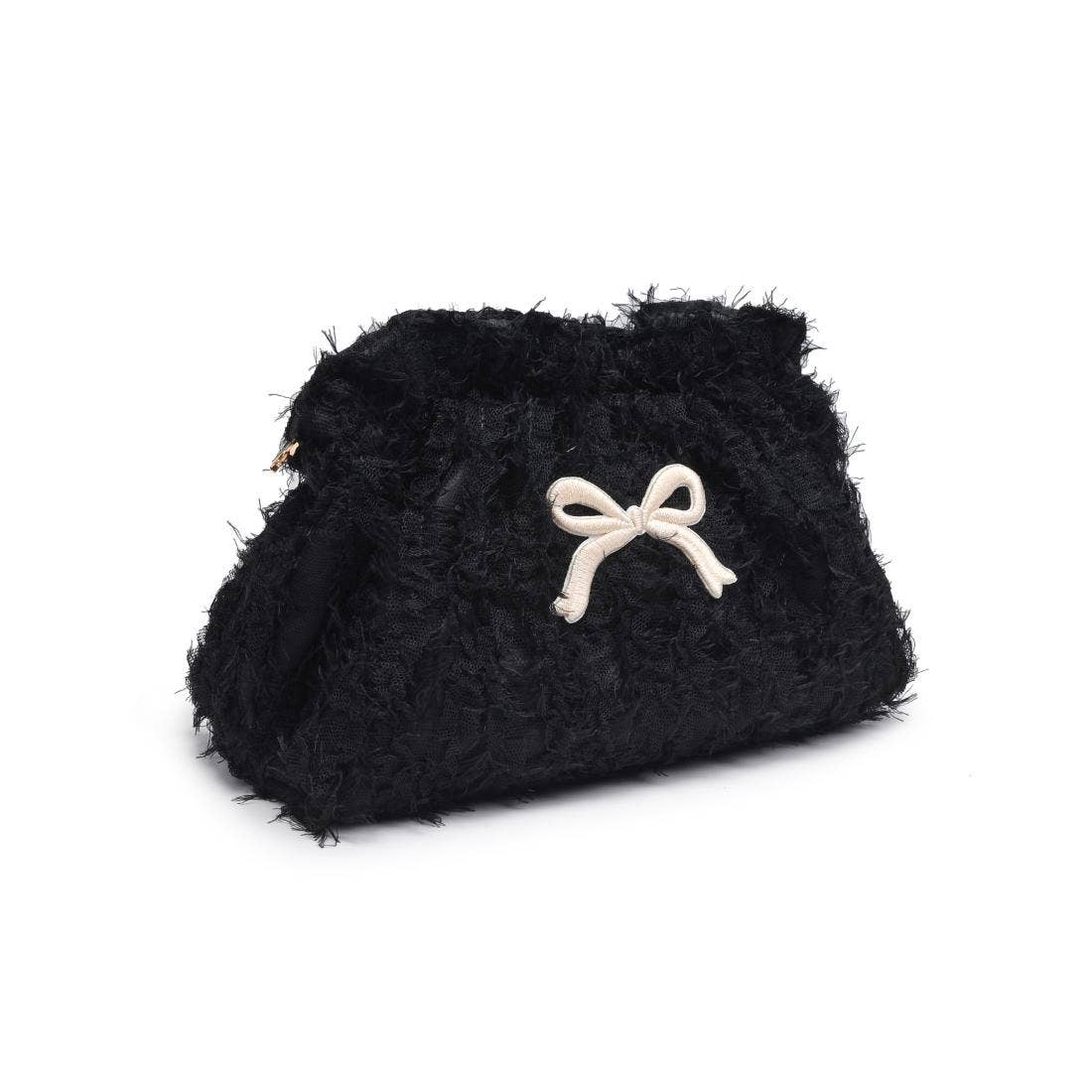 Tweed Bow Cosmetic Pouch – Black