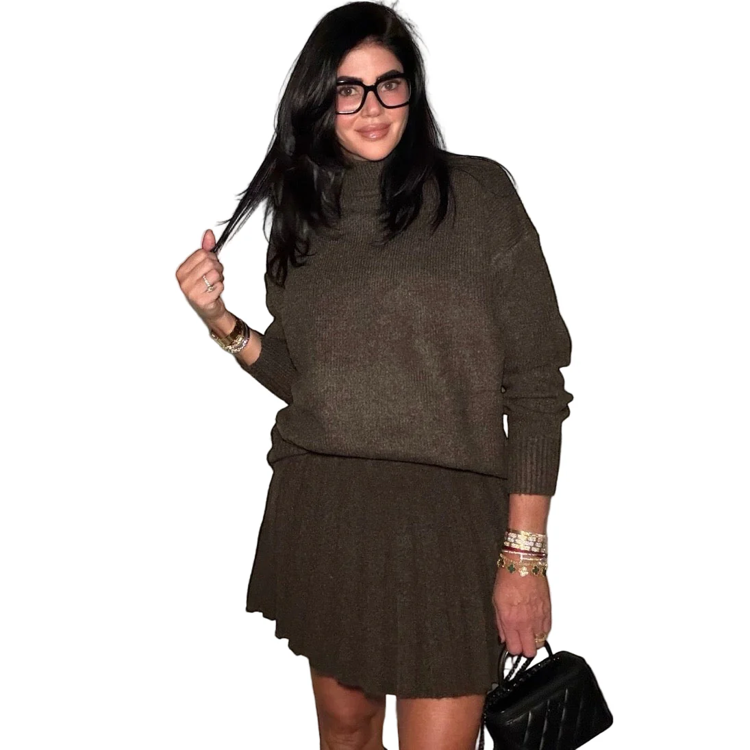 Espresso Turtleneck Sweater Skirt Set