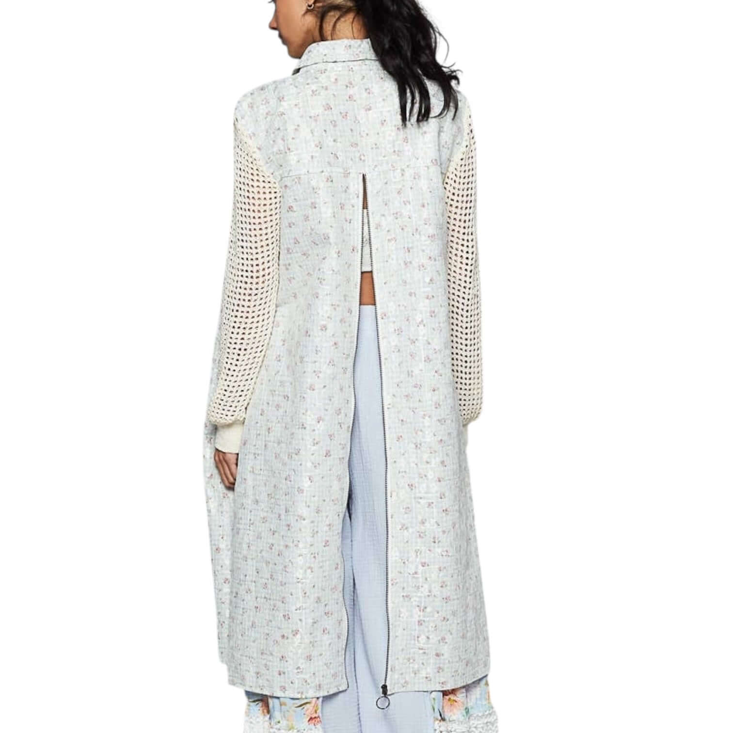 Longline Floral Crochet Jacket