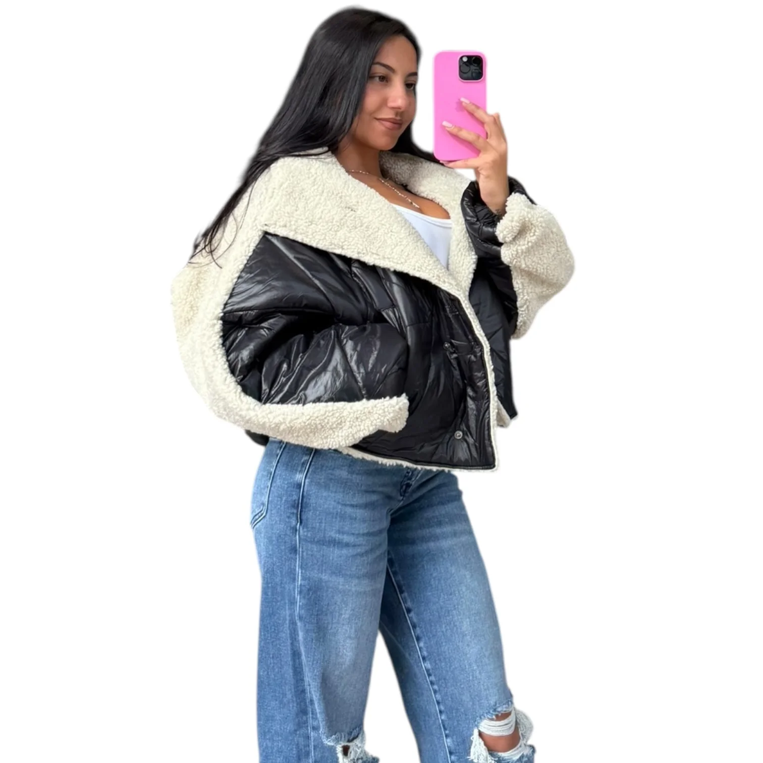 Shearling Trim Quilted Jacket