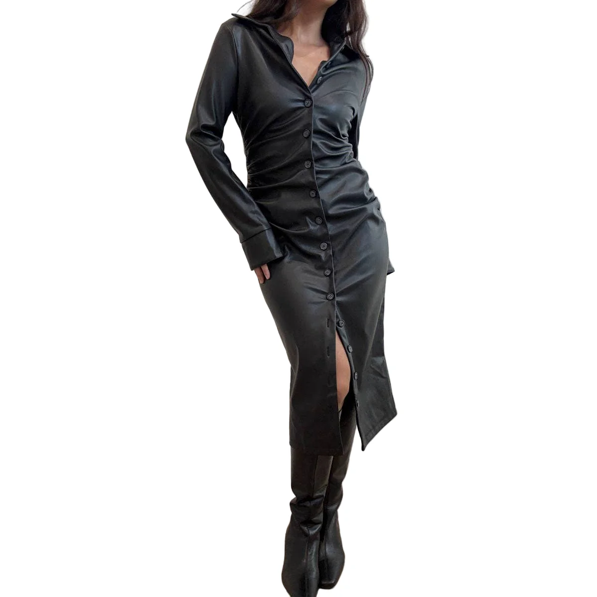 City Noir Faux Leather Midi Dress