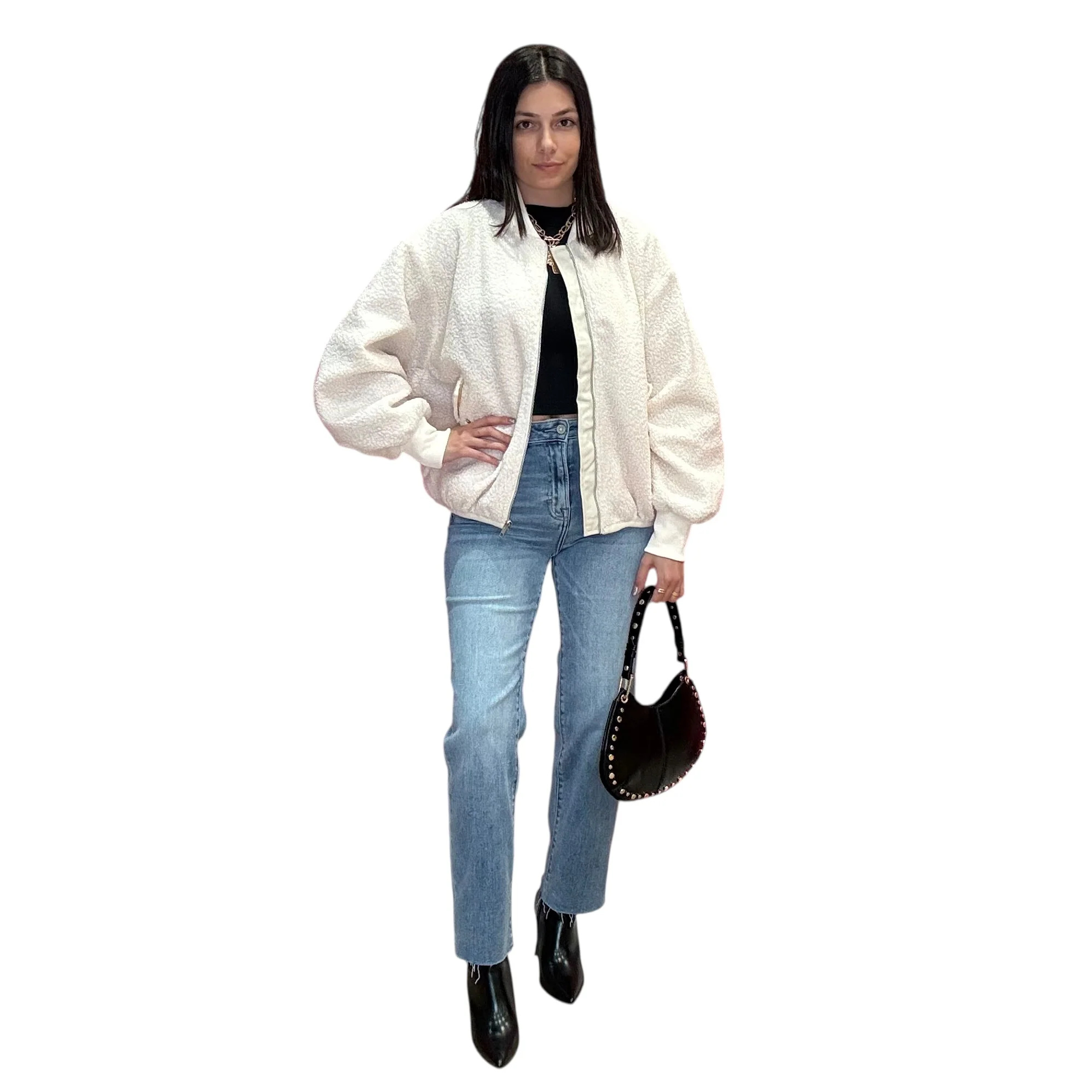 Cream Sherpa Bomber Jacket