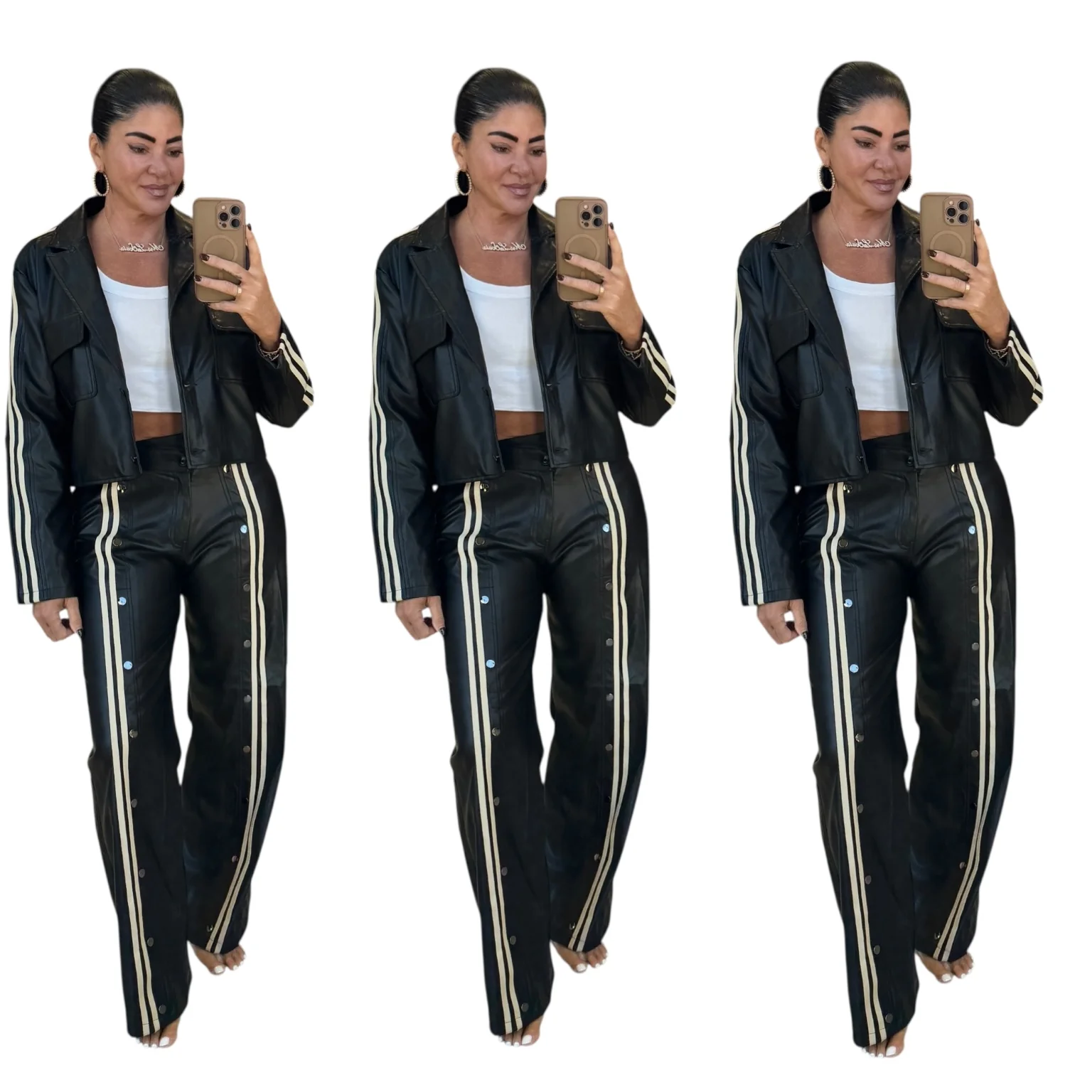 Vegan Leather Cropped Bomber Jacket