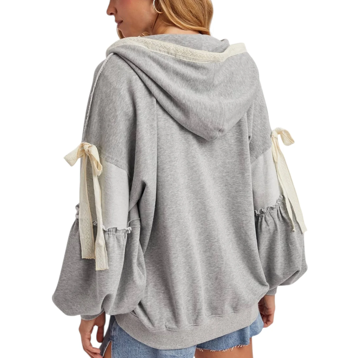 Heather Grey Balloon Sleeve Zip Hoodie
