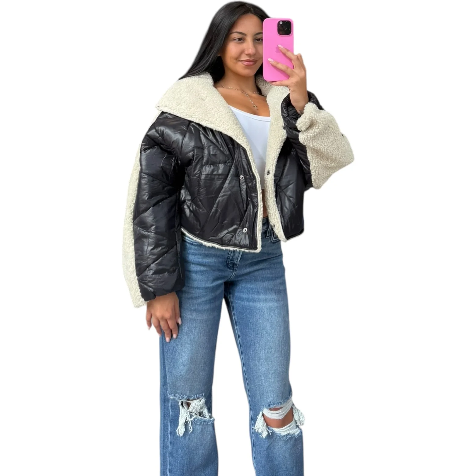 Shearling Trim Quilted Jacket