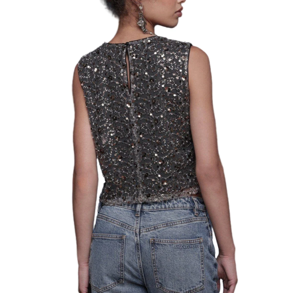 Sequin Mesh Crop Top