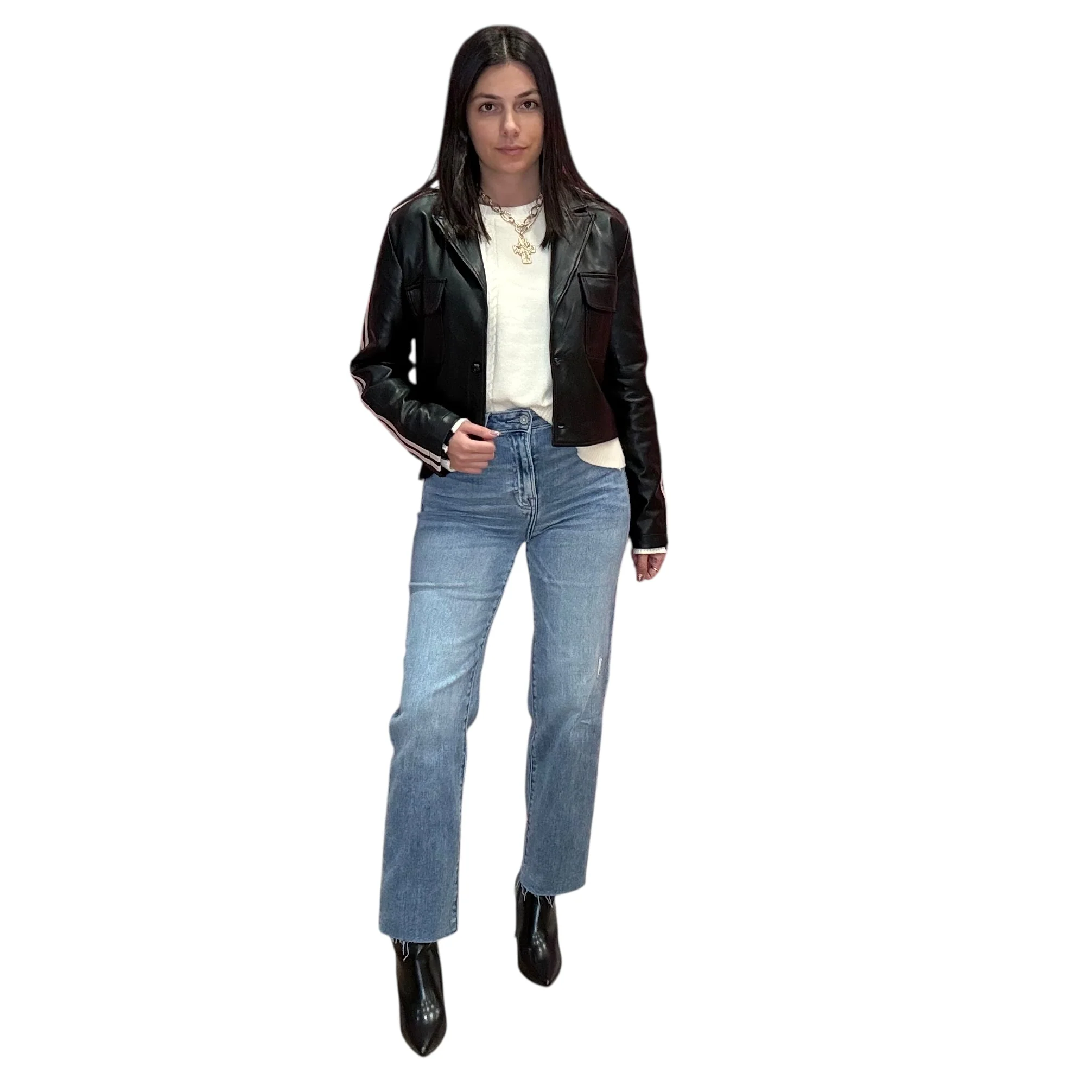 Vegan Leather Cropped Bomber Jacket