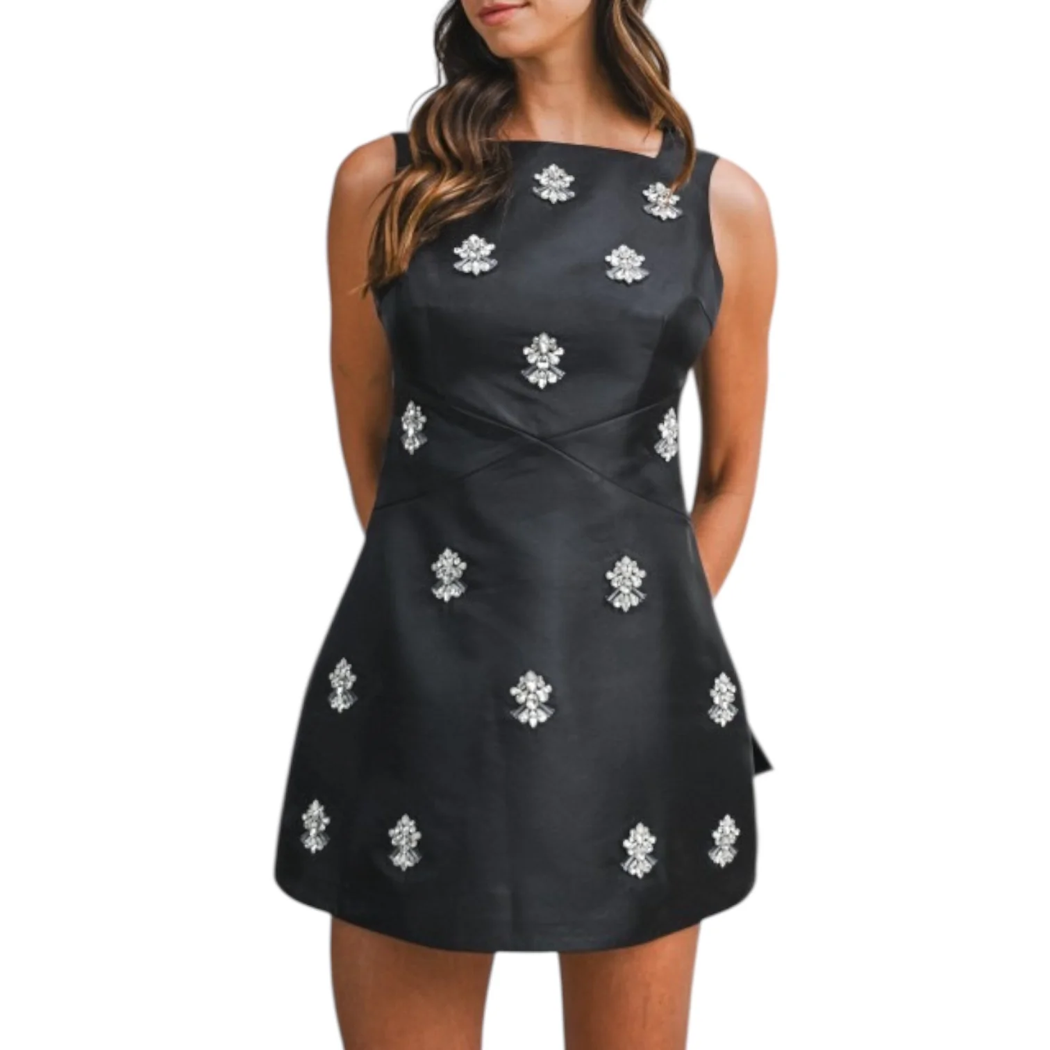 Midnight Jewel Square-Neck Mini Dress