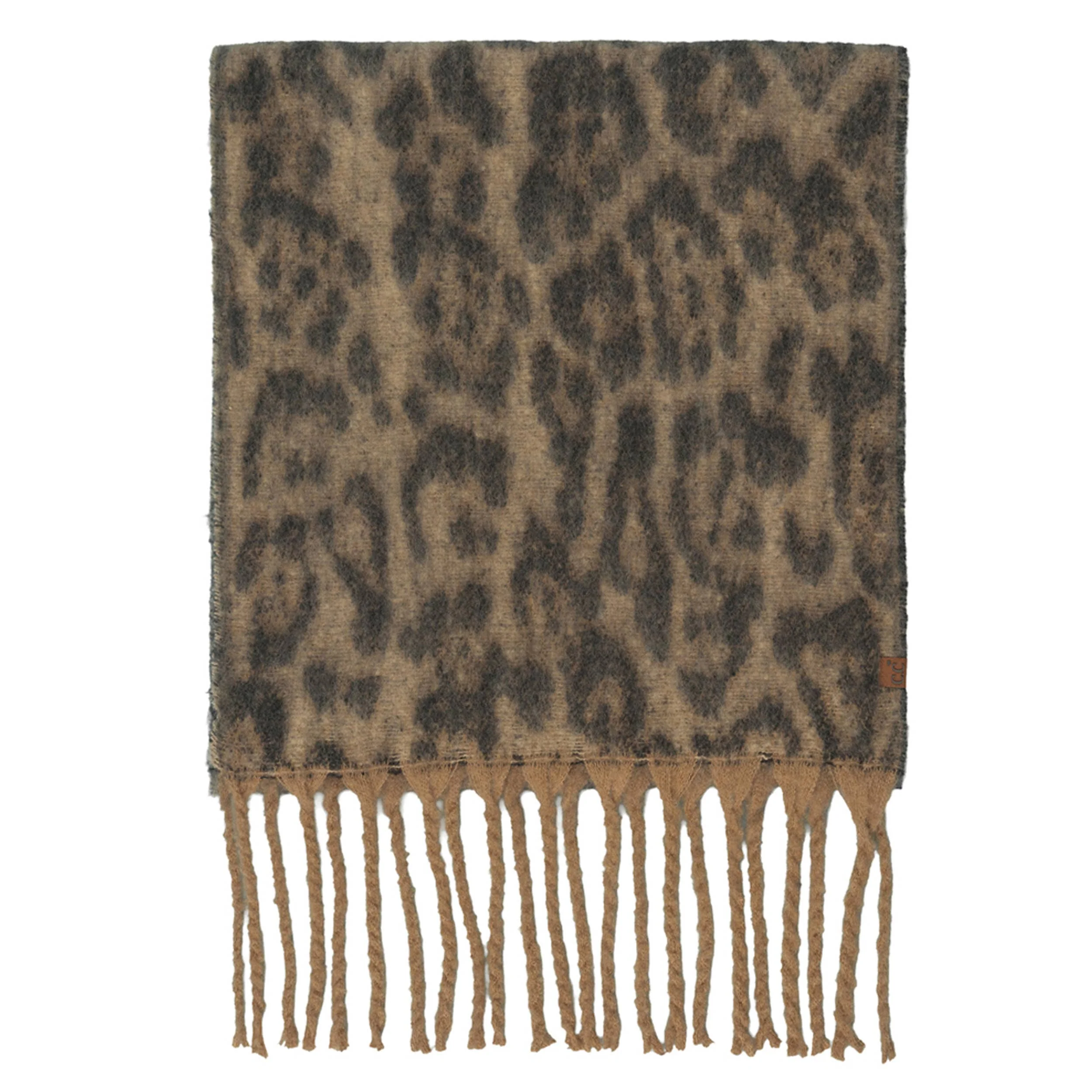 Leopard Pattern Fringe Scarf - Brown