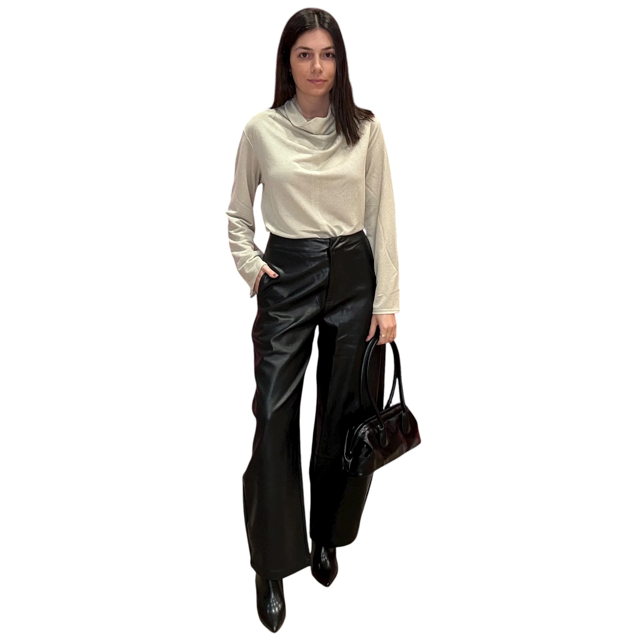 Black Vegan Leather Barrel Pants