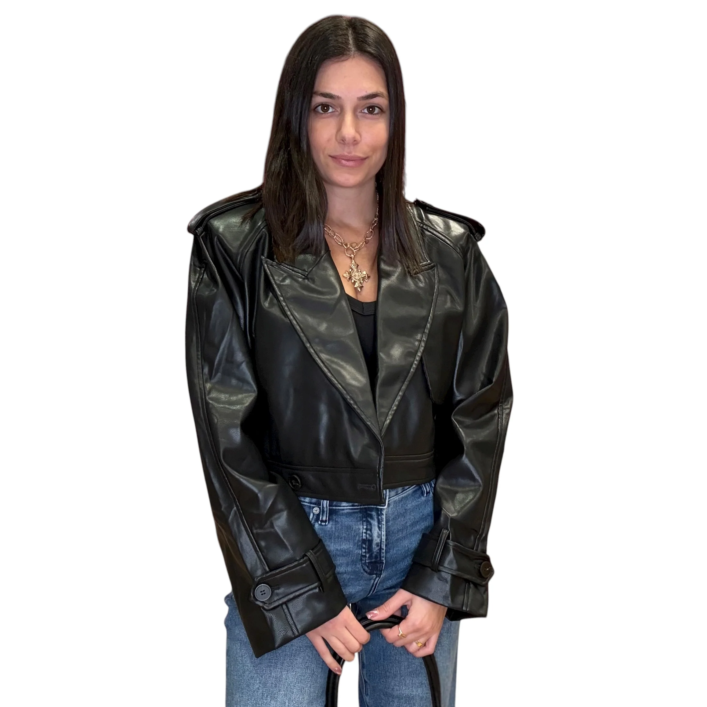 Vegan Leather Cropped Trench Jacket