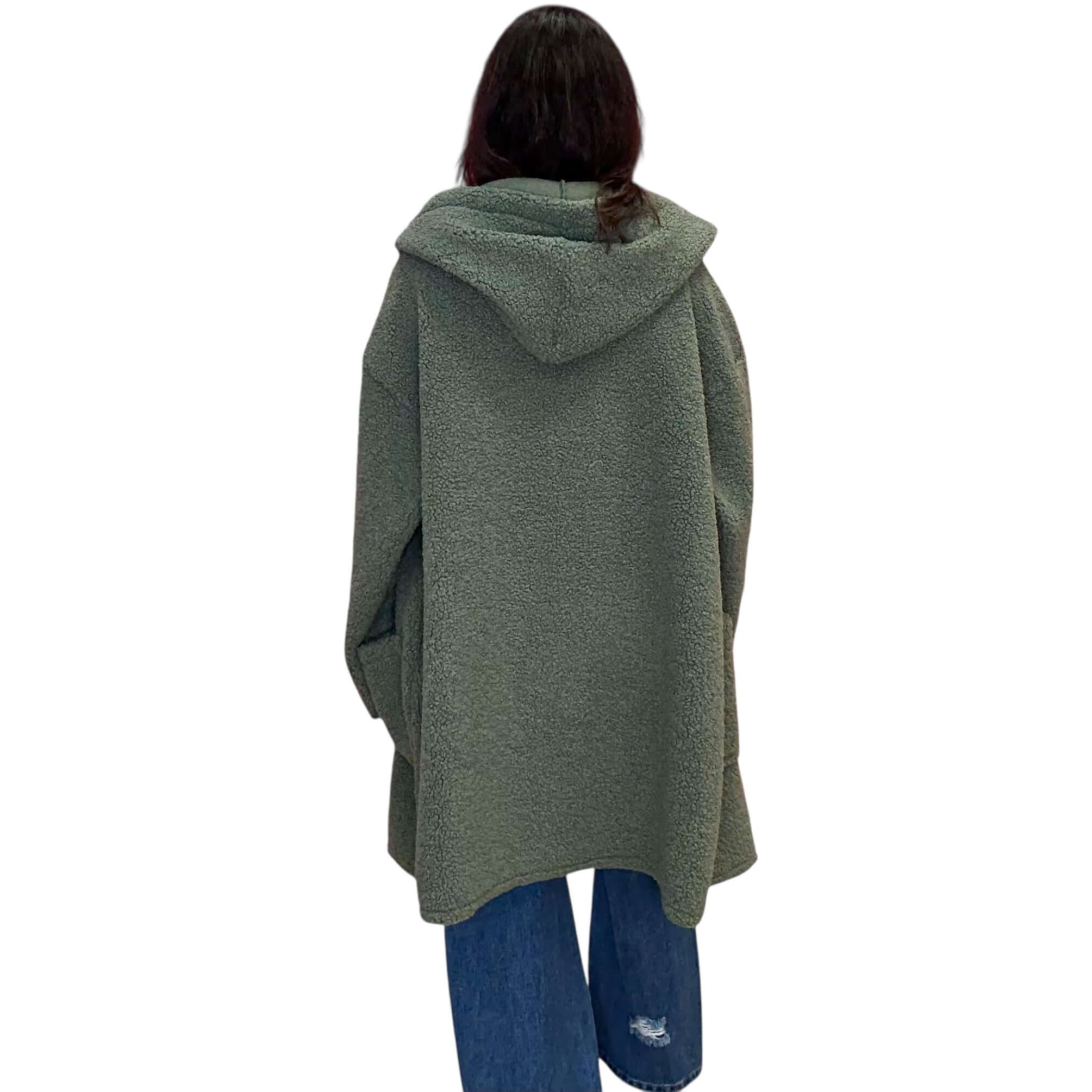 Italian Plush Teddy Long Coat - Olive