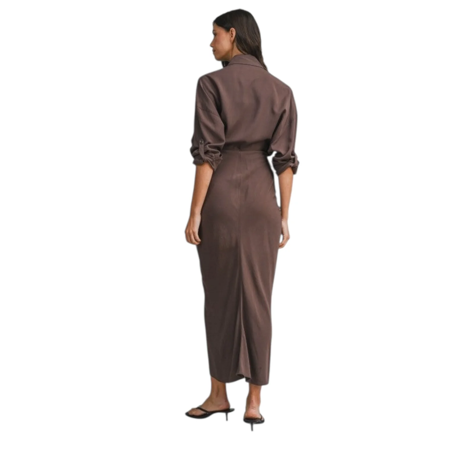 Tie-Front Shirt Dress – Brown