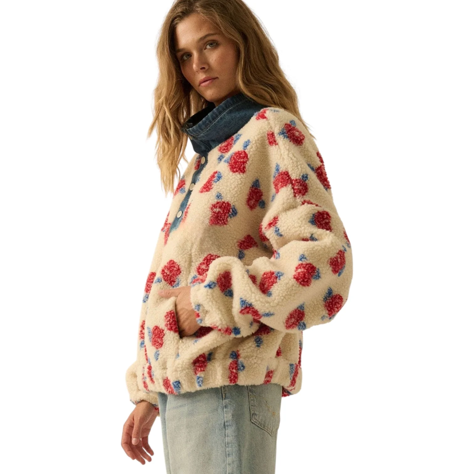 Floral Sherpa Half-Snap Pullover