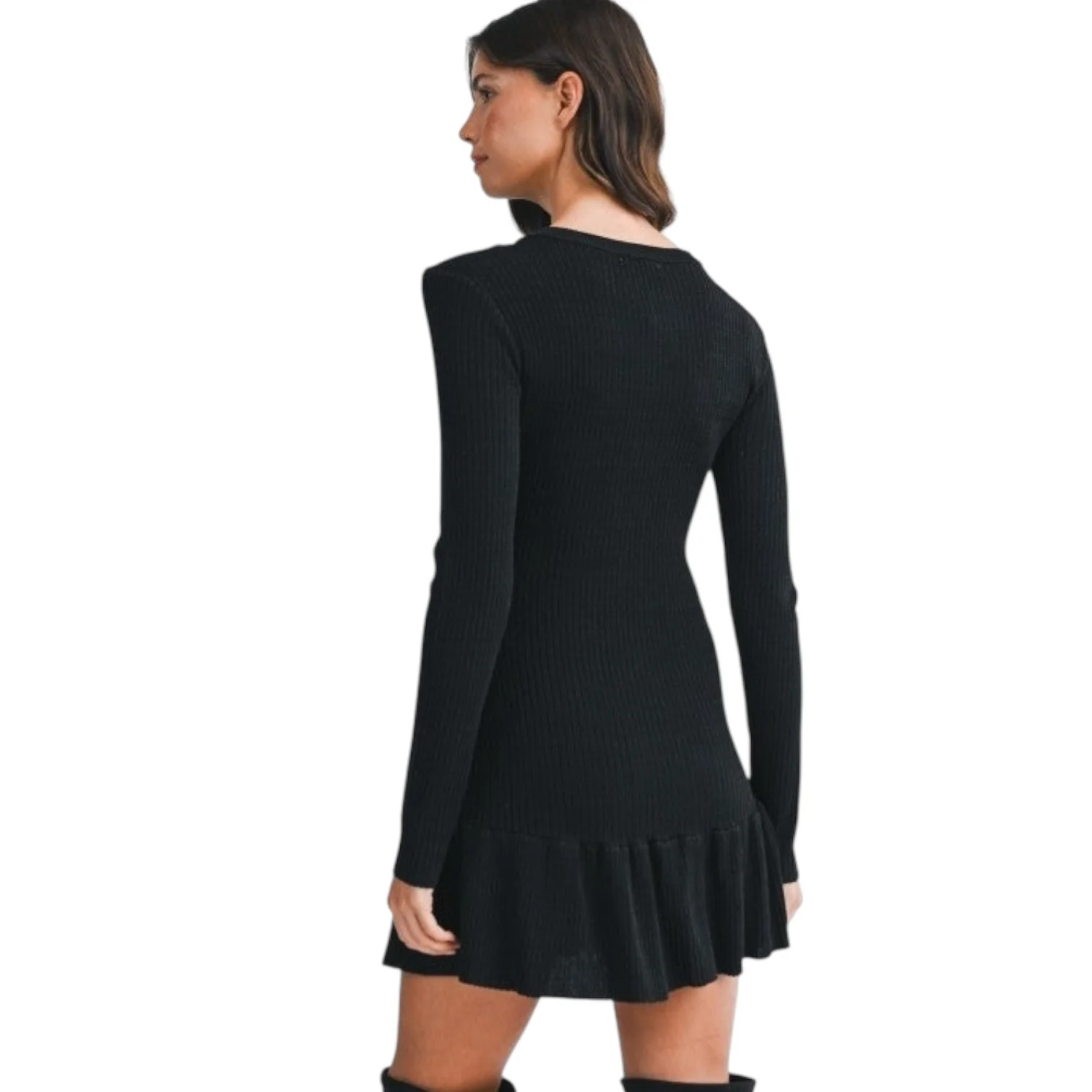 Black Luxe Ribbed Mini Dress