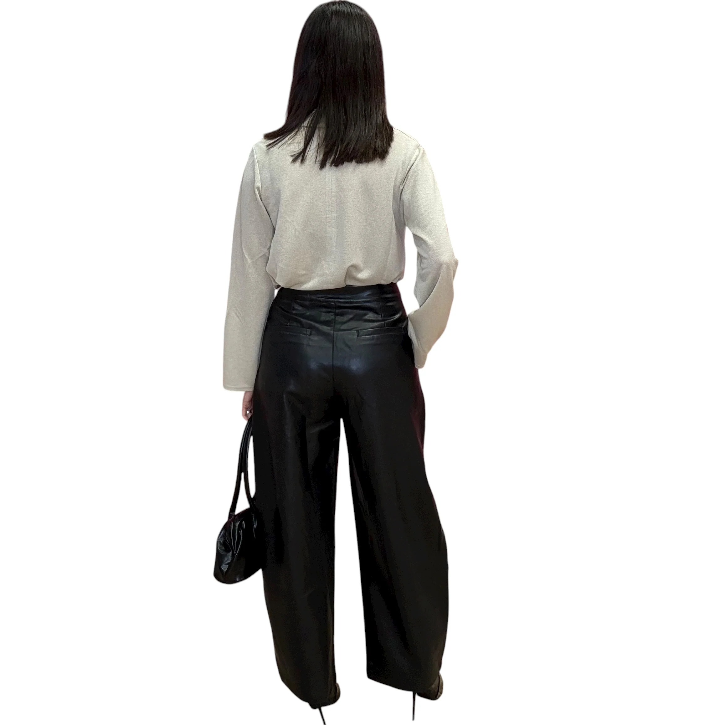 Black Vegan Leather Barrel Pants