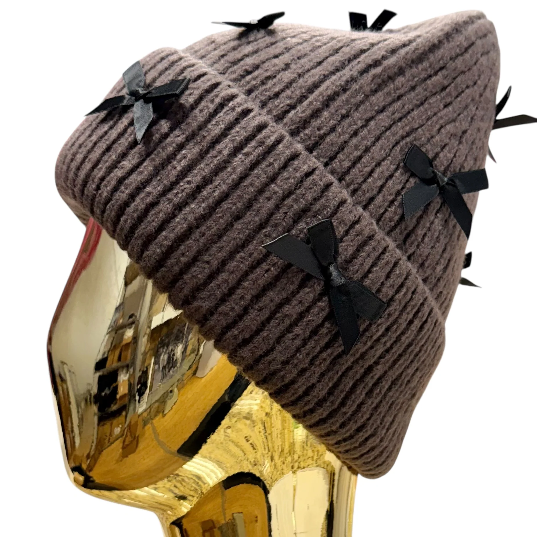 Macchiato Bow Chunky Knit Beanie