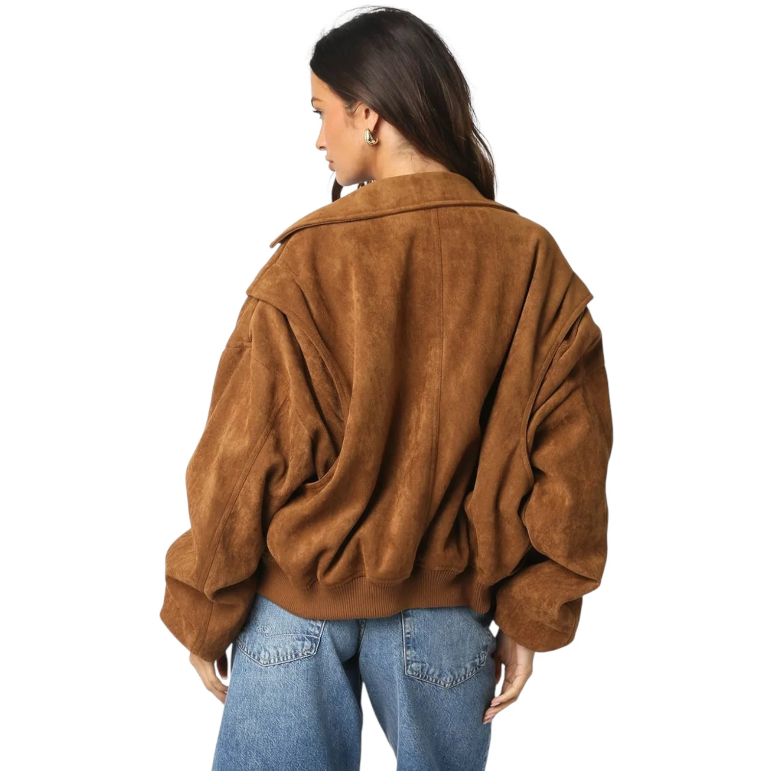 Camel Suede Bomber Jacket